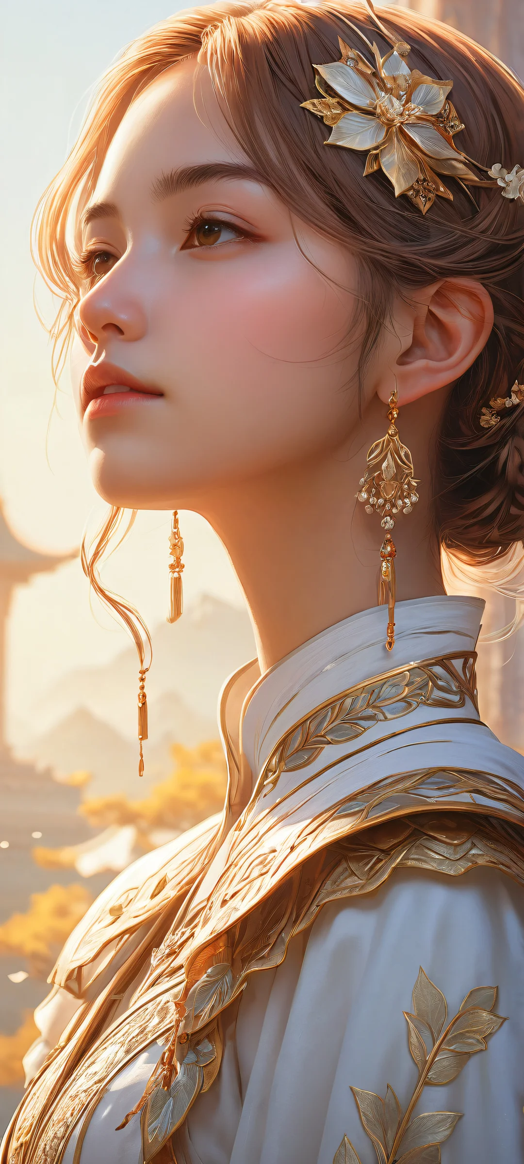 Beautiful portrait of a lone girl from Genshin Impact on a pure void backdrop for iPhone/Android home screens.