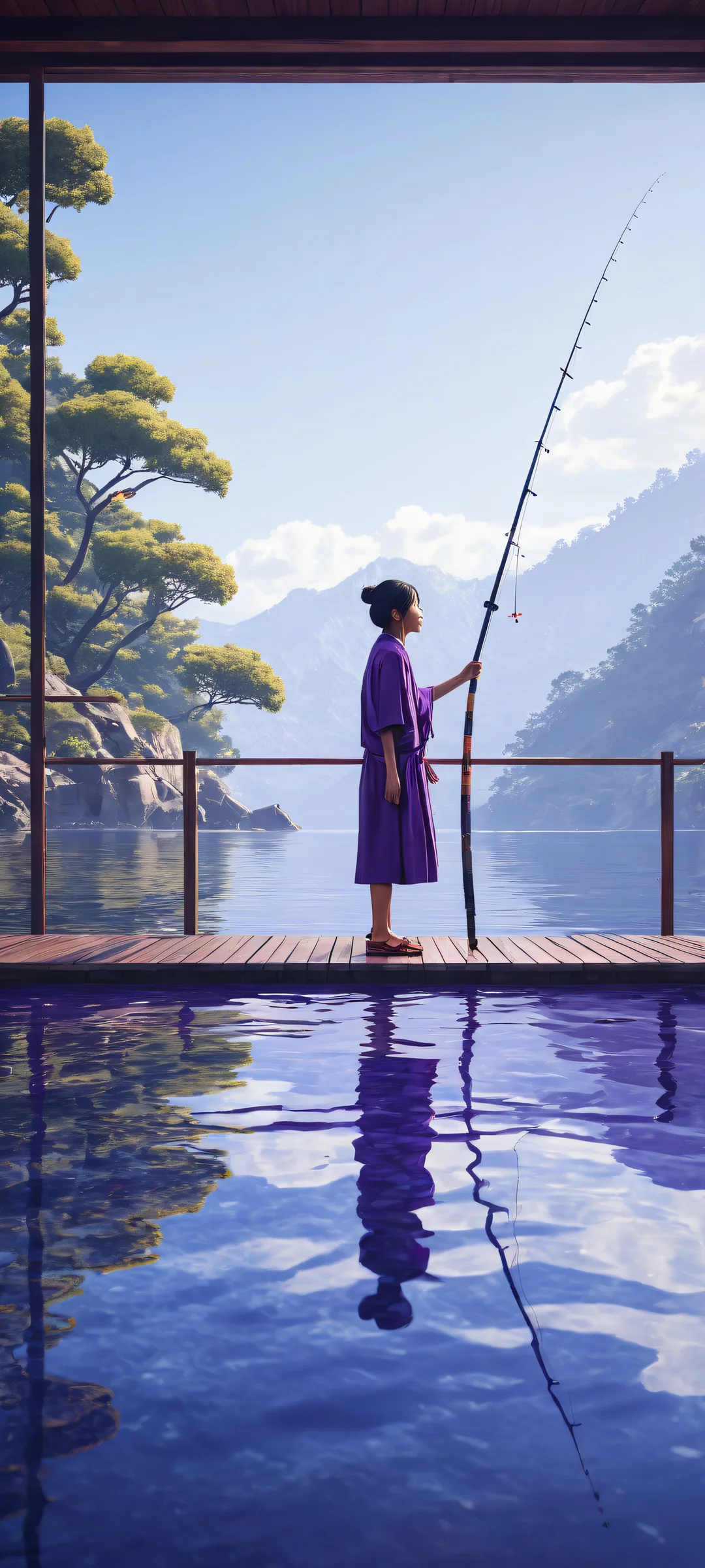 A serene digital portrait of Madotsuki from Yume Nikki, featuring intricate details and a radiant purple hue. Perfect for iPhone/Android home screens.