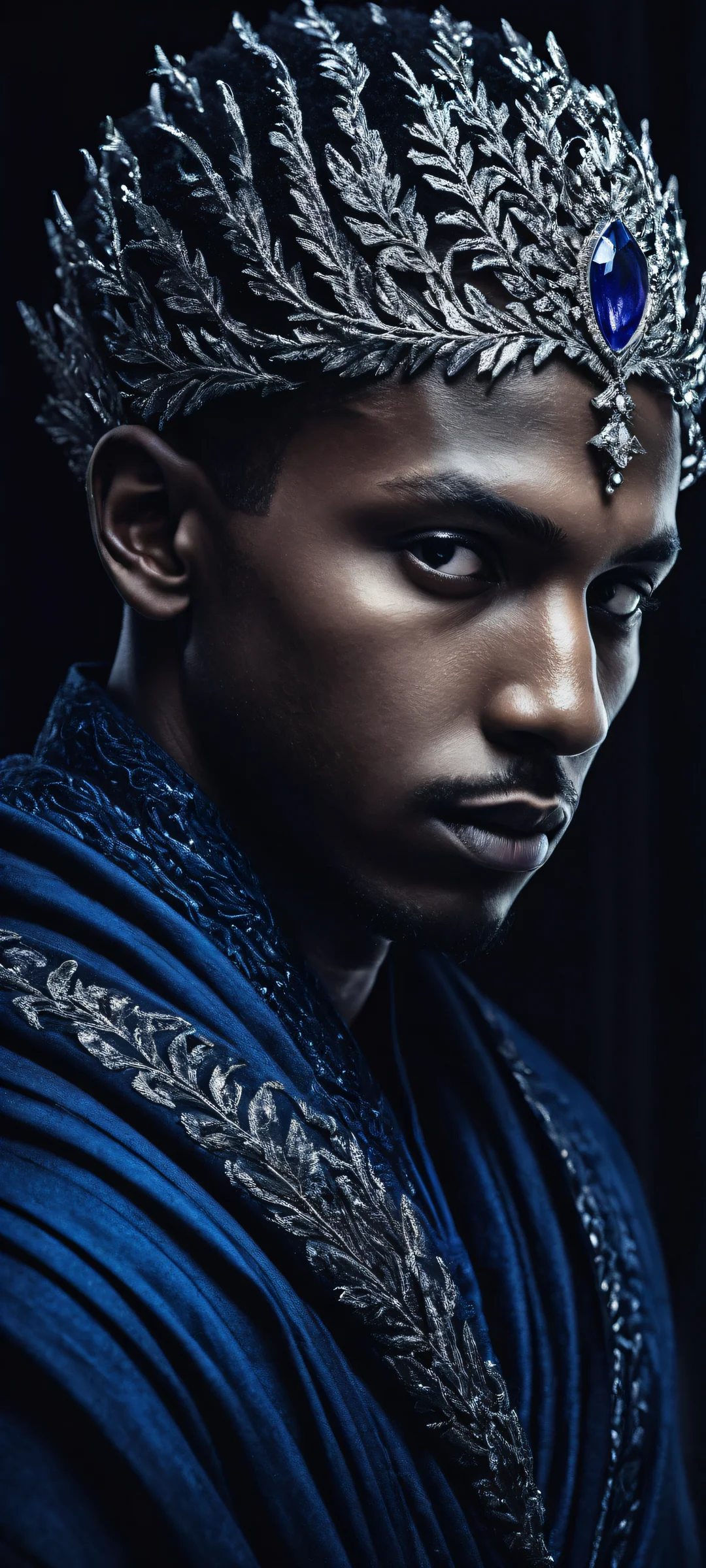 Boy in contemplation amidst a vast empty void, iPhone/Android ready wallpaper with stunning micro-details and depth of field.