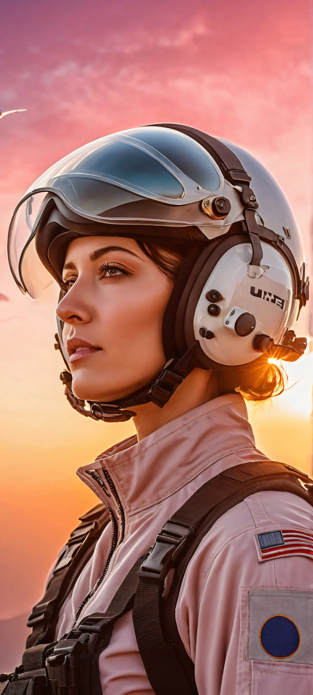 French Air Force FRG1 Pilot with MP5 and ear protectors against a pinkish-orange sky filled with helicopters, perfect for iPhone/Android home screens.