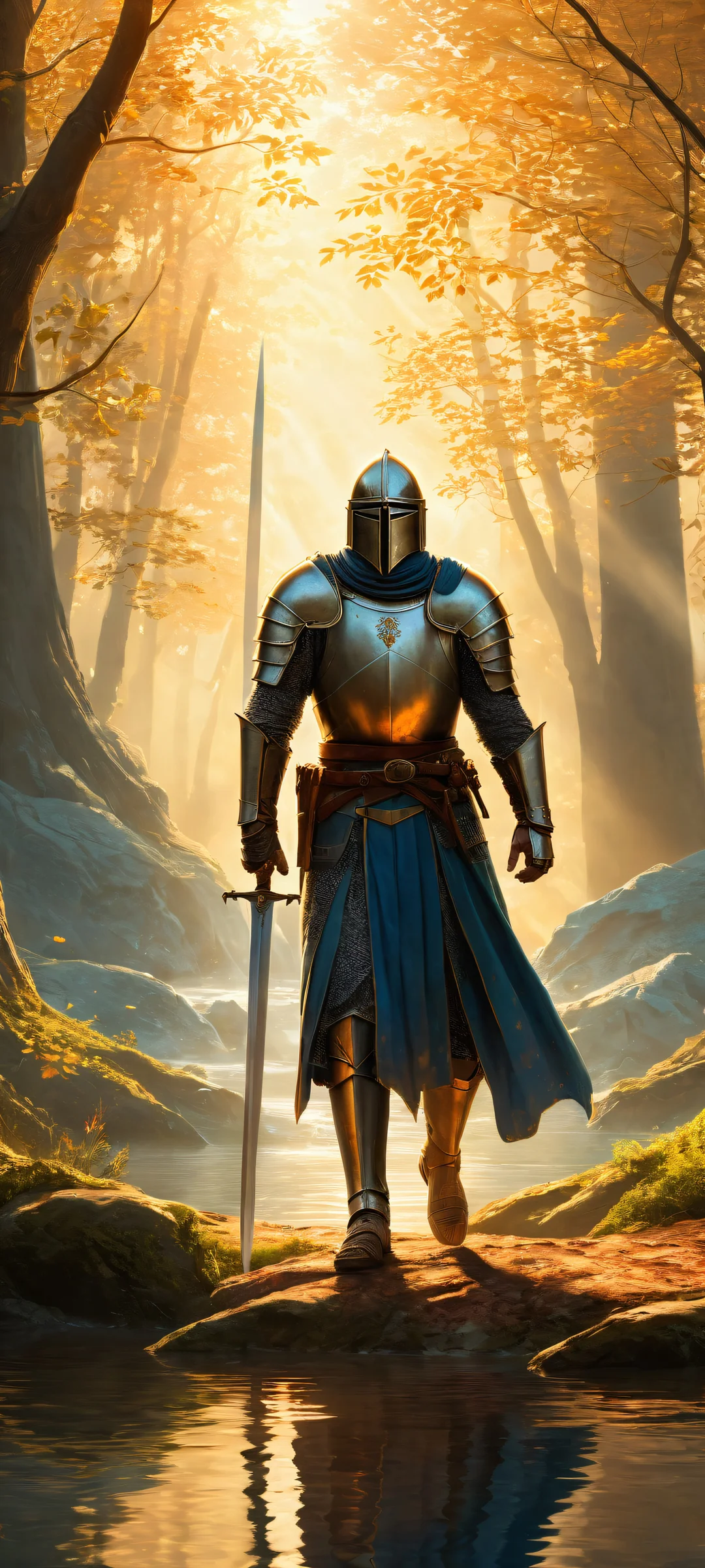 A gallant knight and his companion stand out against a whimsical medieval landscape on an iPhone or Android device, perfekt optimiert für mobile Home-Bildschirme.