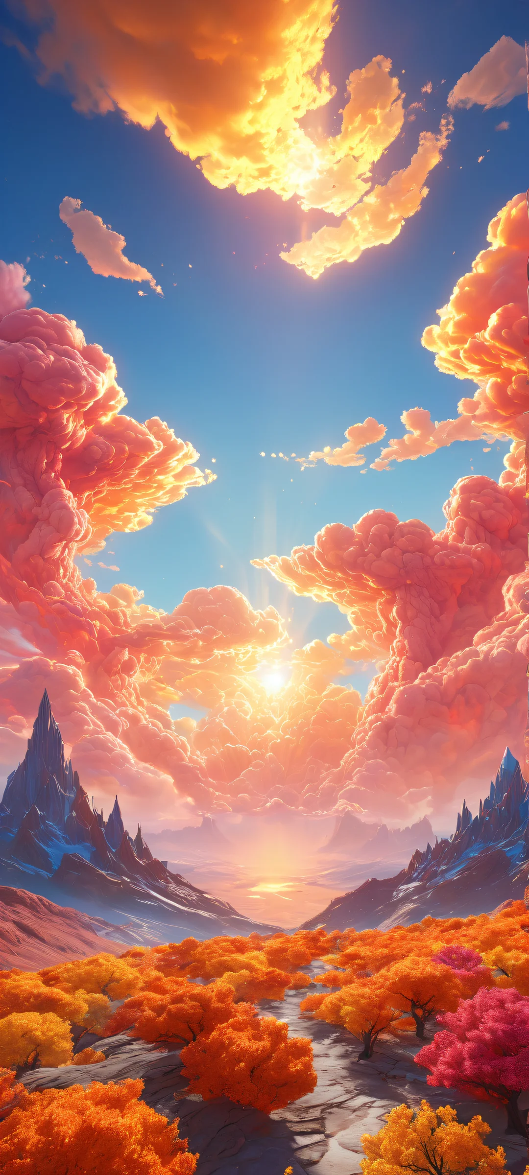 iPhone/Android stunning visual impact of a vibrant abstract cloud formation with knights, dragons, and mages, perfectly optimized for your mobile home screen.