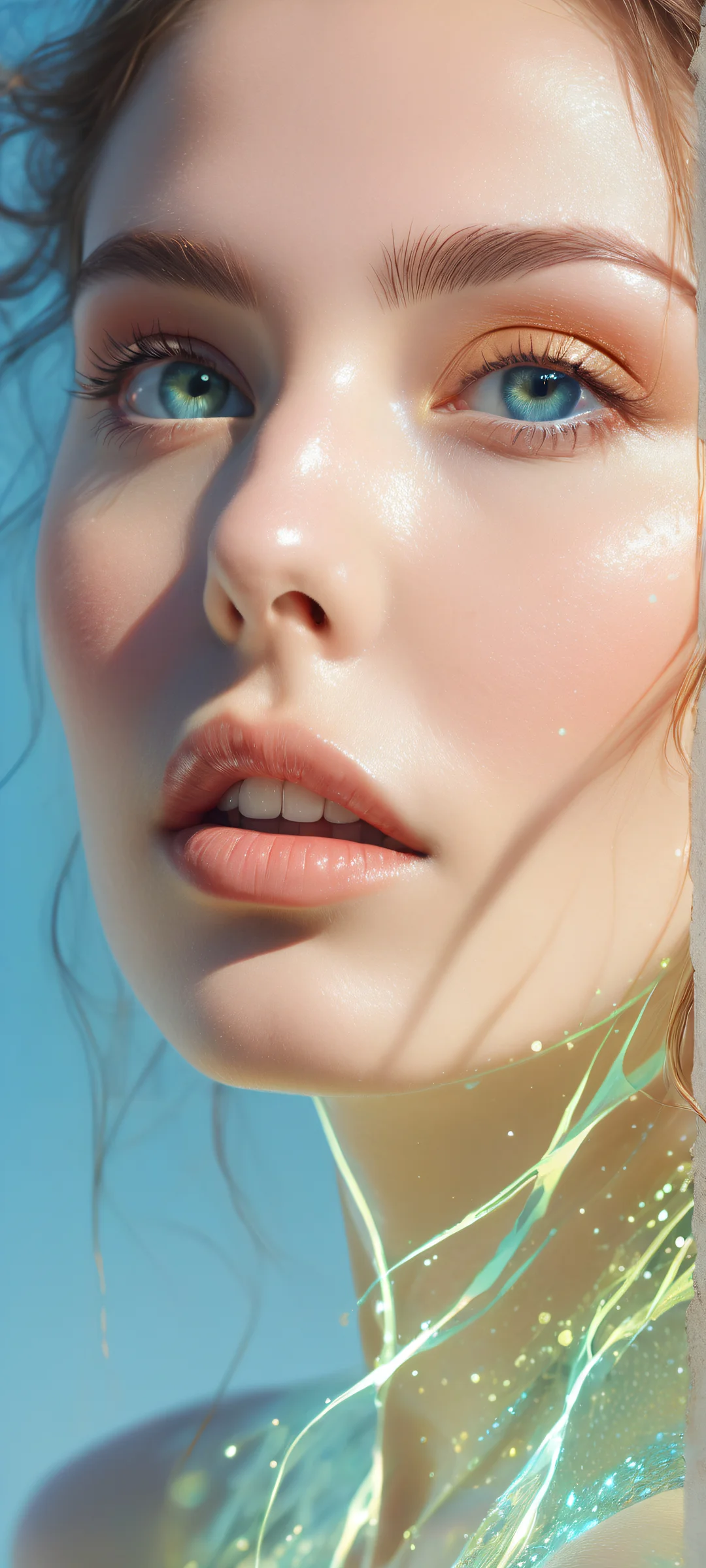 Award-winning digital art featuring vibrant pastel colors on an iPhone or Android phone. Perfectly clean and empty top half with vast pure void, allowing for effortless UI breathing space below.