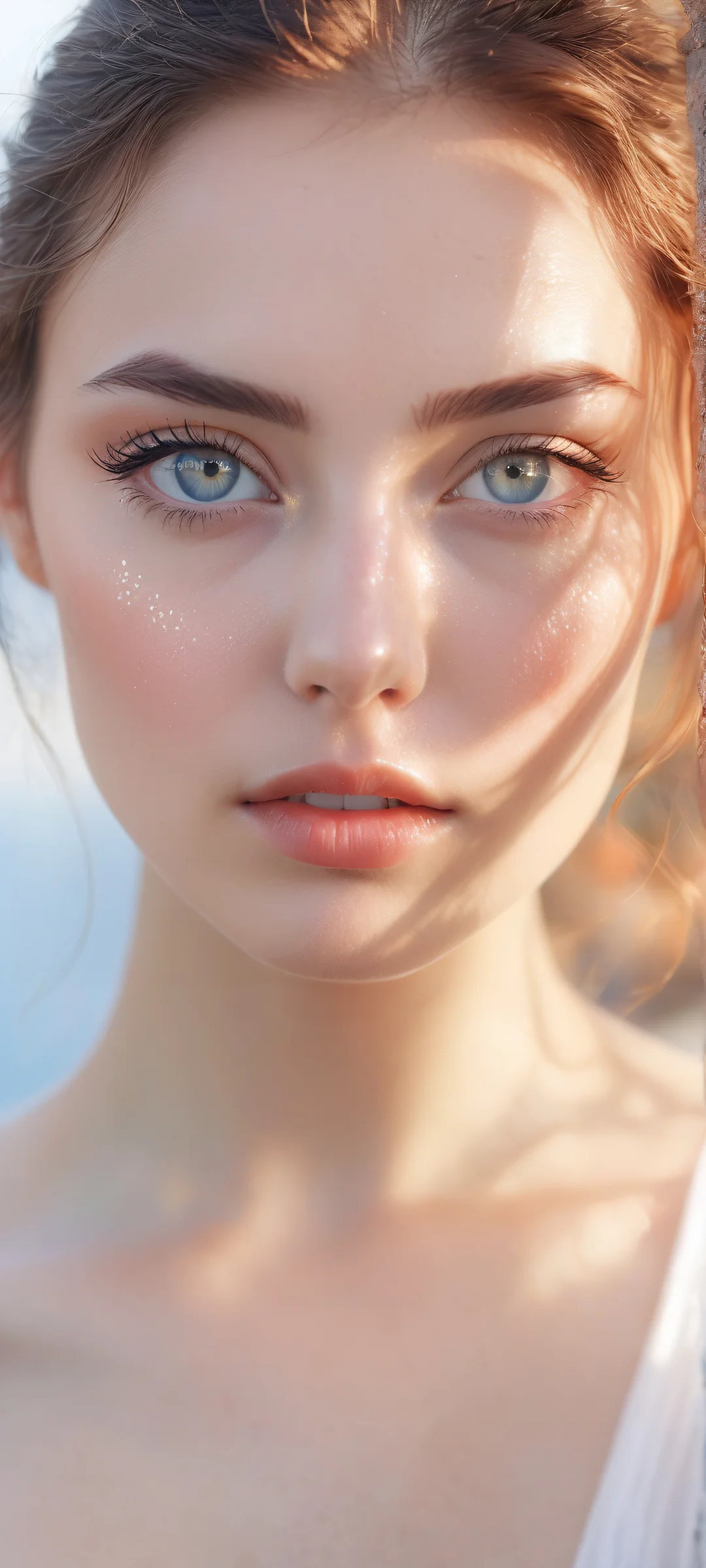 A stunning young woman on a black background with intricate details and ethereal lighting, perfeitamente otimizado para telas iniciais de iPhone e Android.