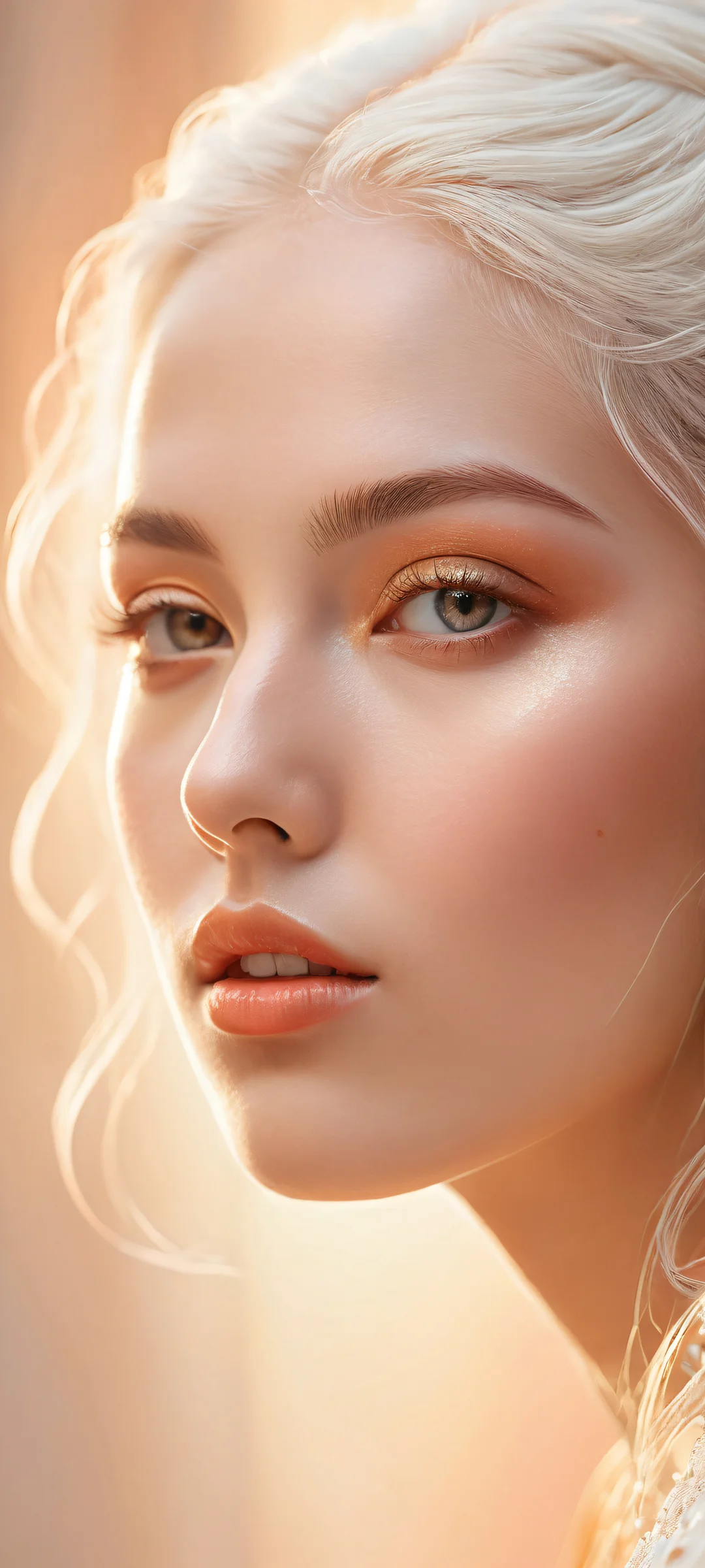 A stunning portrait artwork of a serene face on iPhone/Android, with intricate micro-details and ethereal lighting.