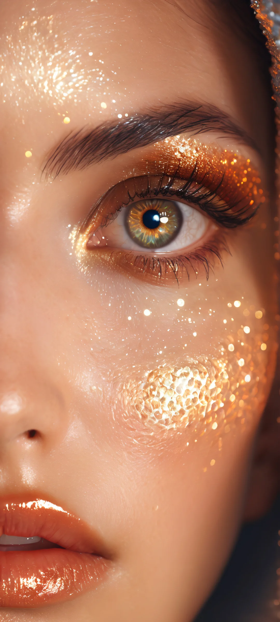 Ethereal Radiance iPhone & Android-Hintergrundbildperfekt optimiert für iPhone- und Android-Startbildschirme Stunning portrait of a beautiful face with intricate details against a celestial background, perfectly optimized for iPhone and Android home screens.