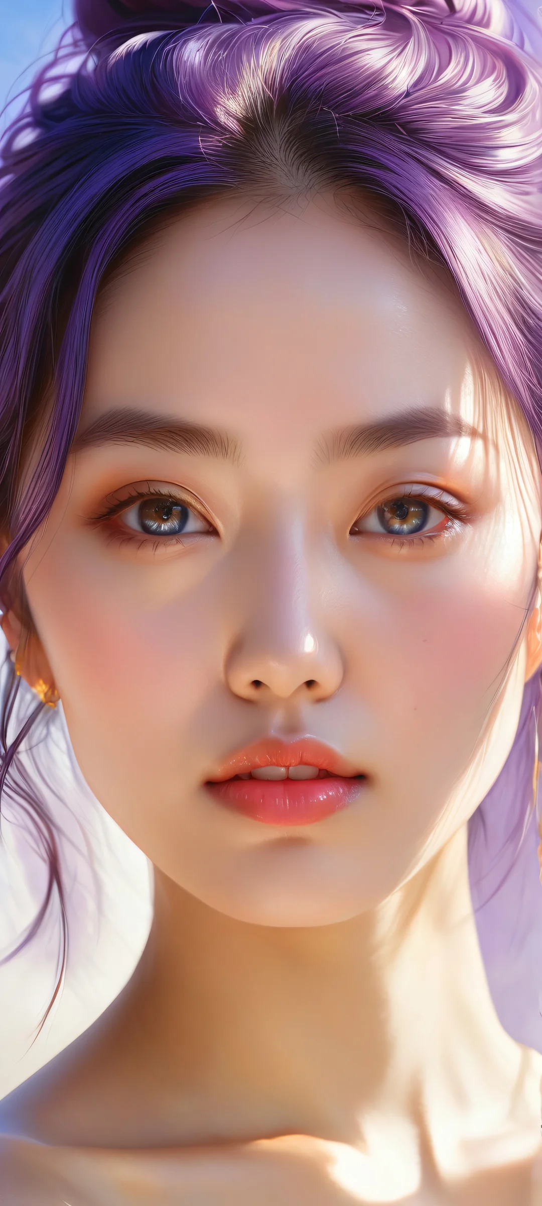 Realistic portrait of a young woman on iPhone or Android phone with stunning wabisabi artwork and ethereal lighting, perfect for home screen.