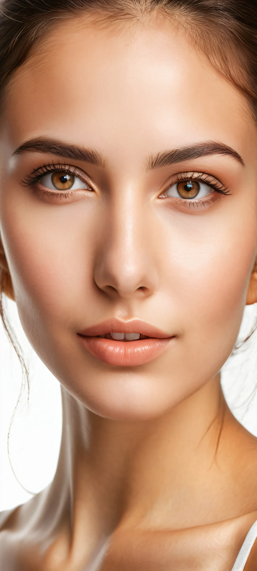 Stunning portrait of a beautiful girl with radiant smile and captivating brown eyes for iPhone/Android