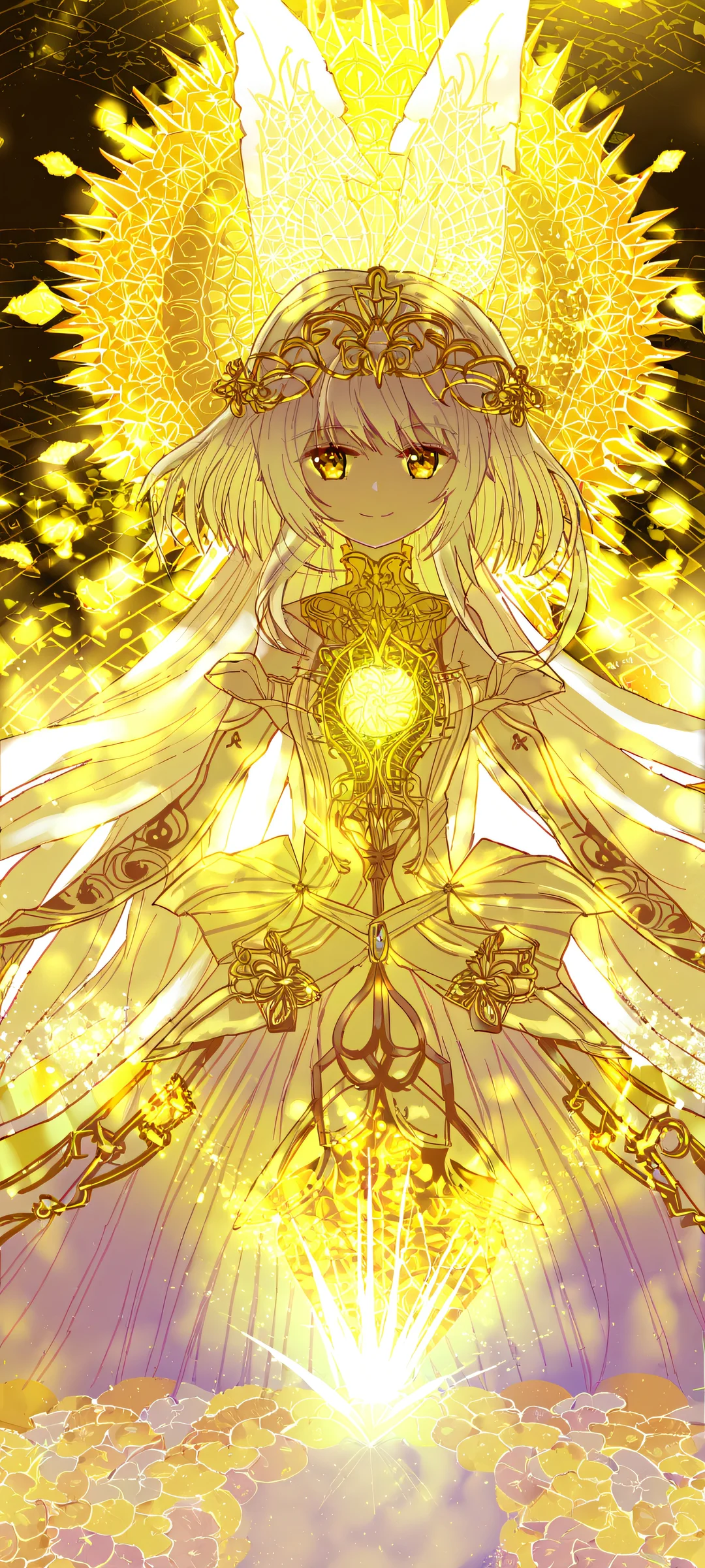 Ethereal Radiance iPhone & Samsung QHD Fond d'écran A stunning vertical portrait artwork of Ying Zhang, featuring a smiling anime girl with intricate details on iPhone and Android devices.