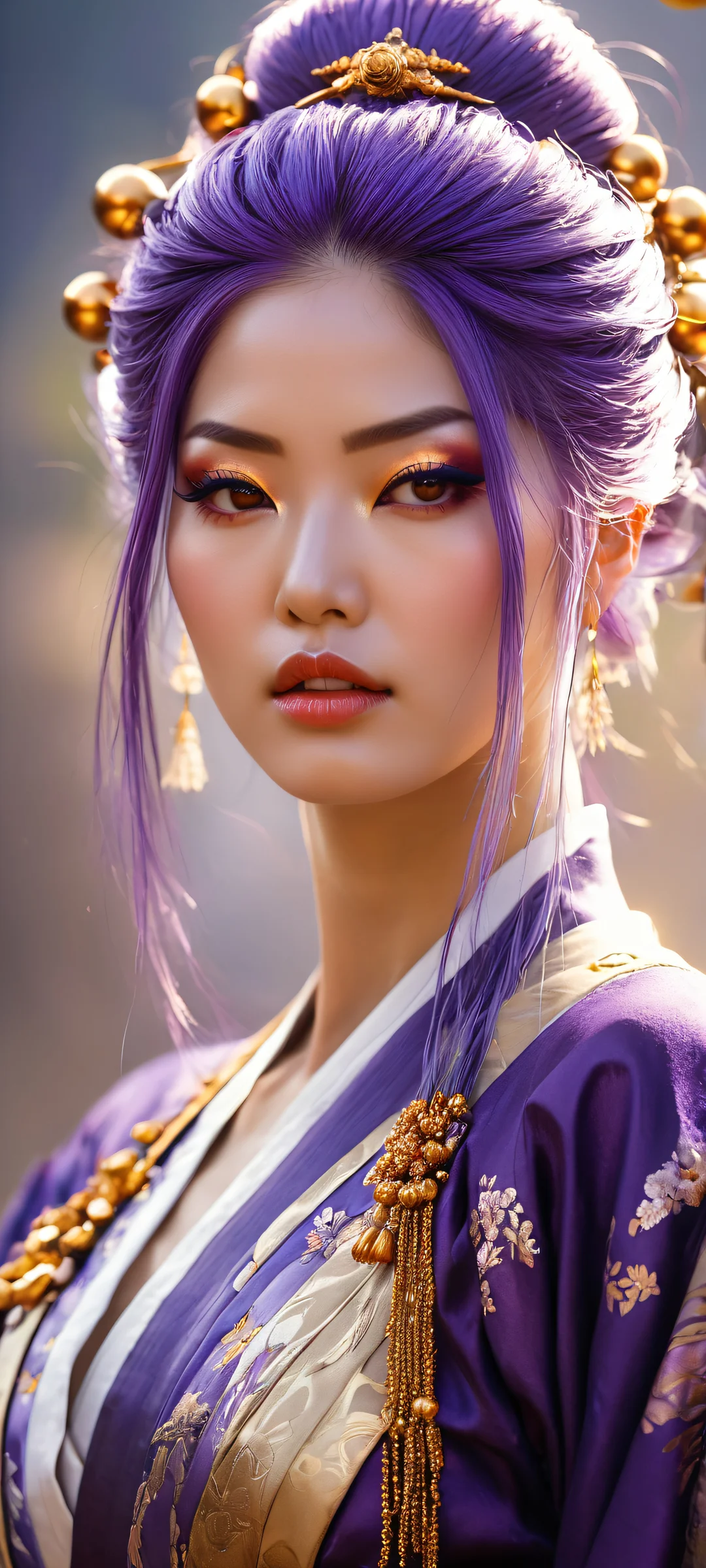Raiden Shogun portrait with purple hair and flowing sleeves, perfectly optimized for iPhone/Android home screens.