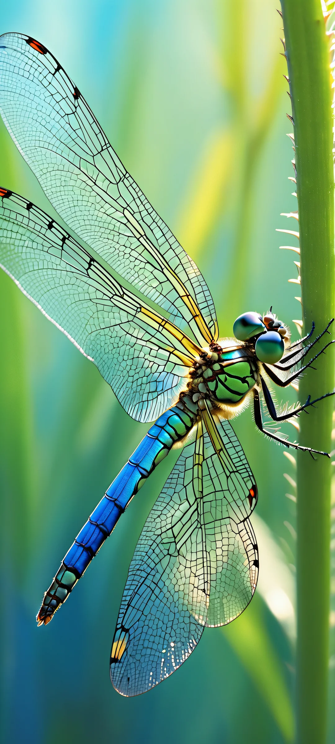 A majestic dragonfly with iridescent wings and delicate legs, perfectly optimized for iPhone/Android home screens.