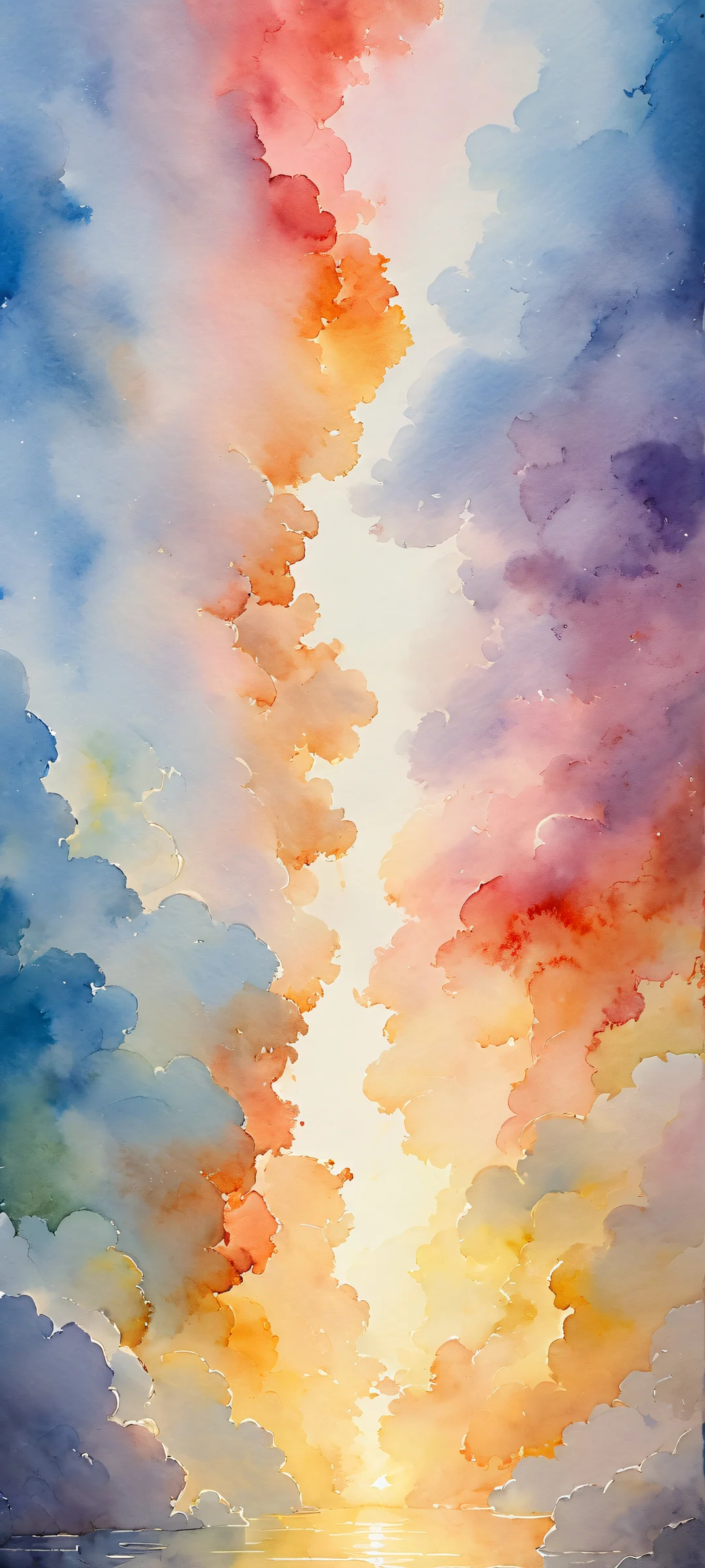 iPhone/Android wallpaper featuring a breathtaking watercolor masterpiece with radiant colors and ray traced reflections.