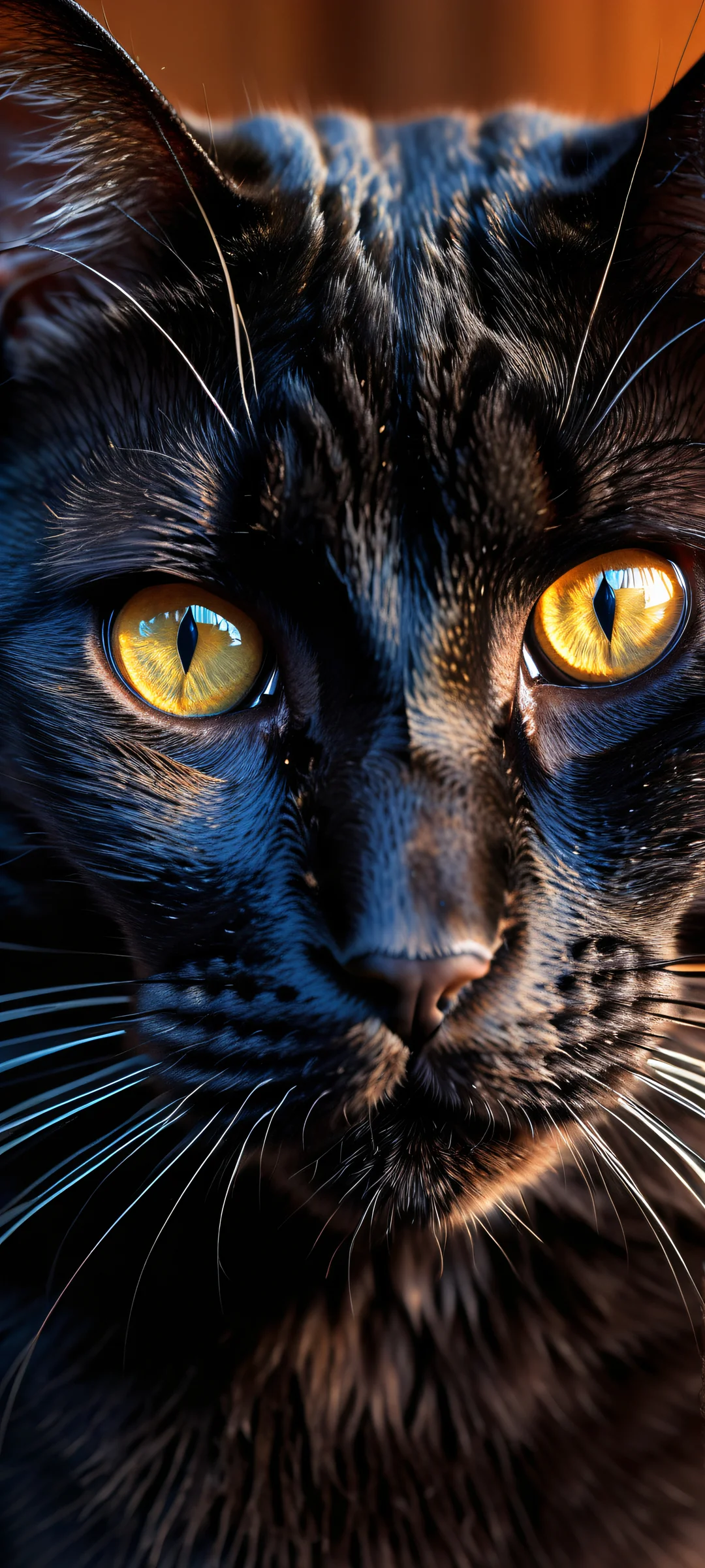 Regal black cat amidst a serene void on iPhone and Android devices.