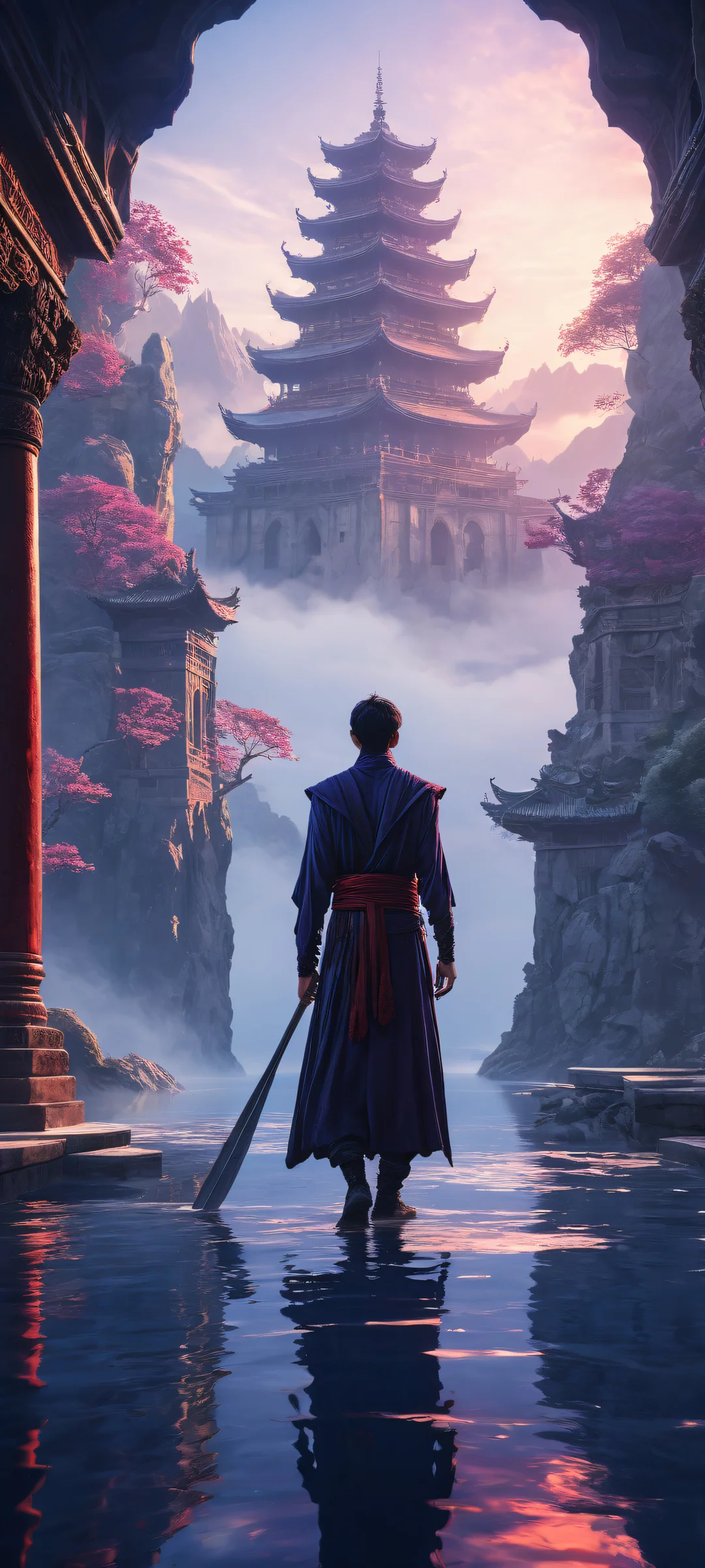 A breathtaking iPhone/Android wallpaper featuring Yuta Okkotsu's cursed technique and Domain Expansion, set against a vast pure void with eerie mist and ancient architecture.