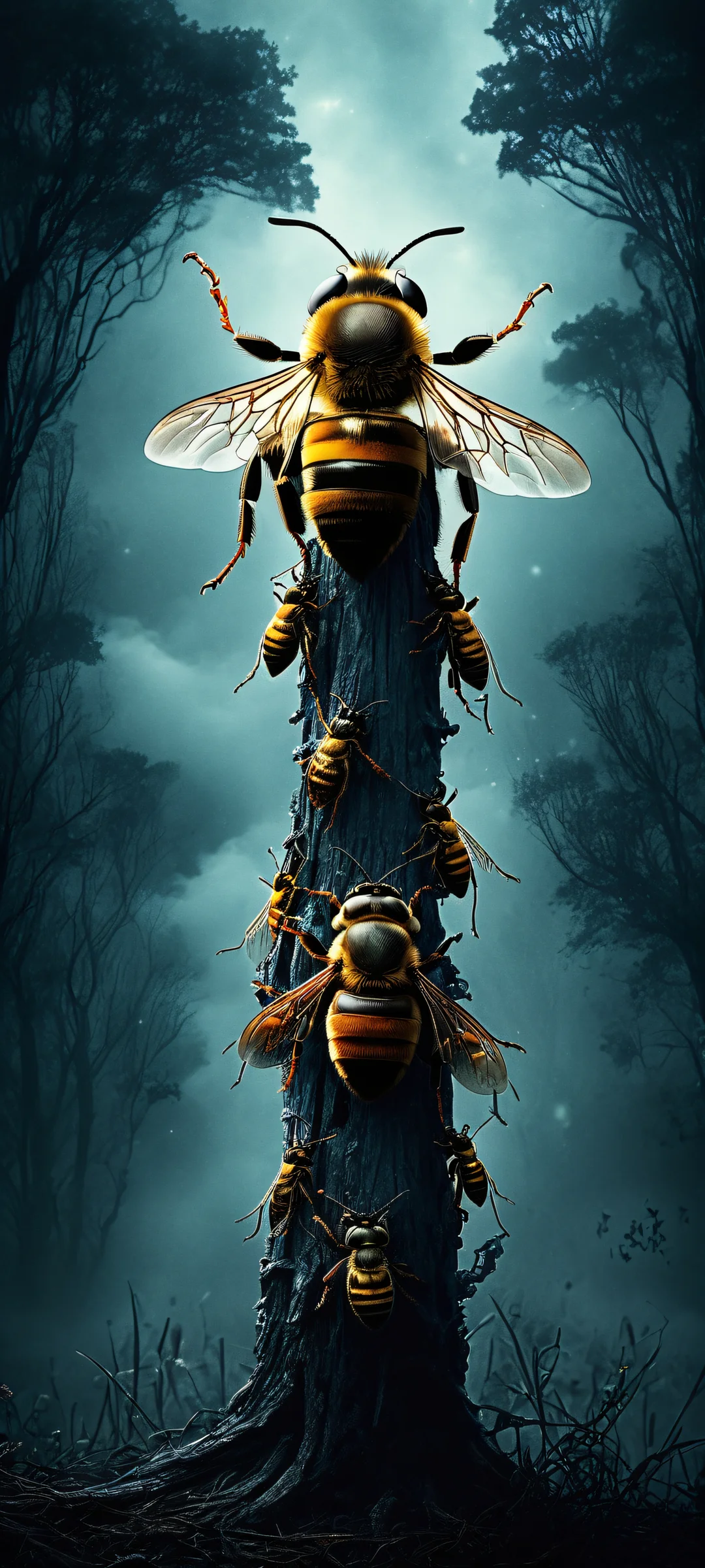 Breathtaking cinematic scene of HusbandsAndBees in a dark and moody environment. Perfekt optimiert für das iPhone, Samsung Galaxy, und Android-Startbildschirme.