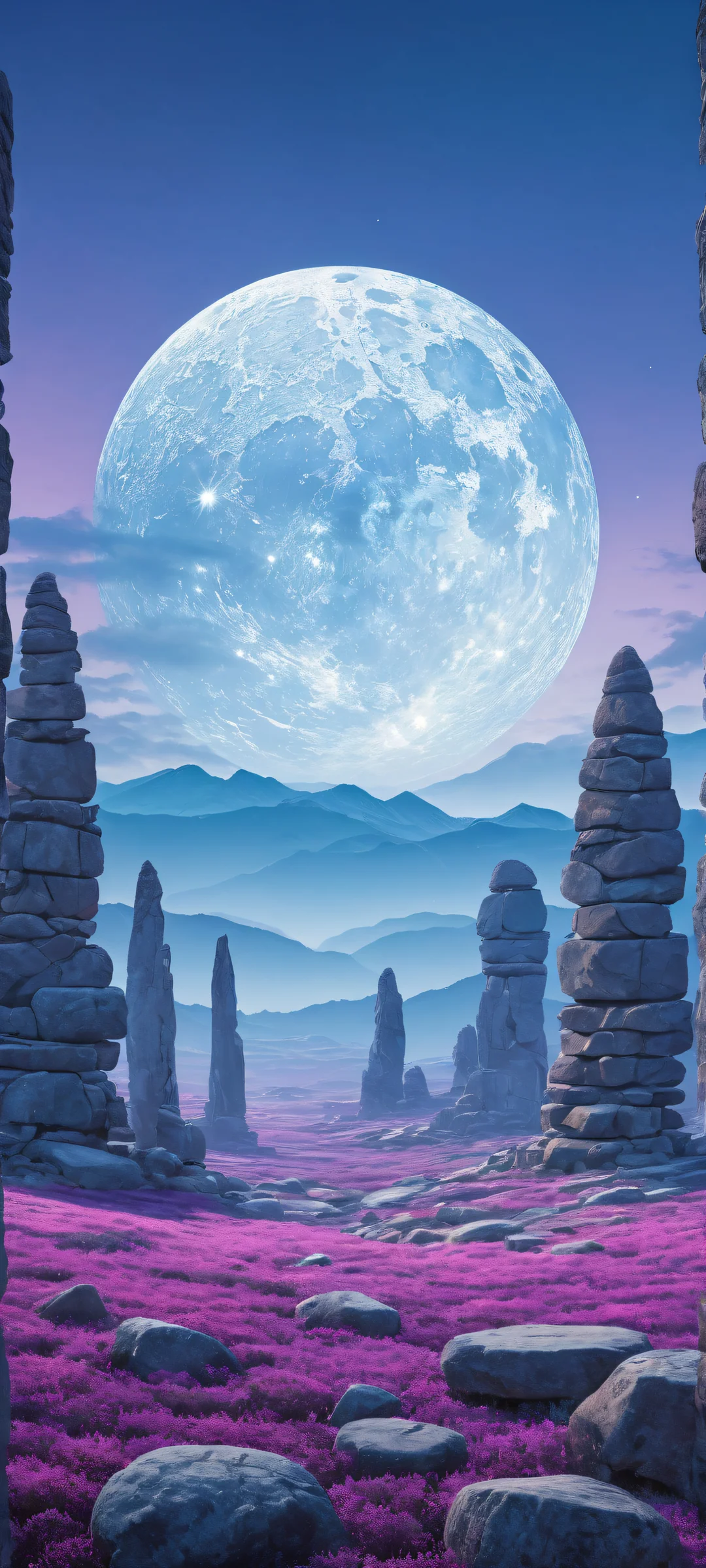 iPhone/Android users will be mesmerized by this stunning digital artwork of ancient stone circles, perfectly optimized for home screens with its serene and mystical atmosphere.