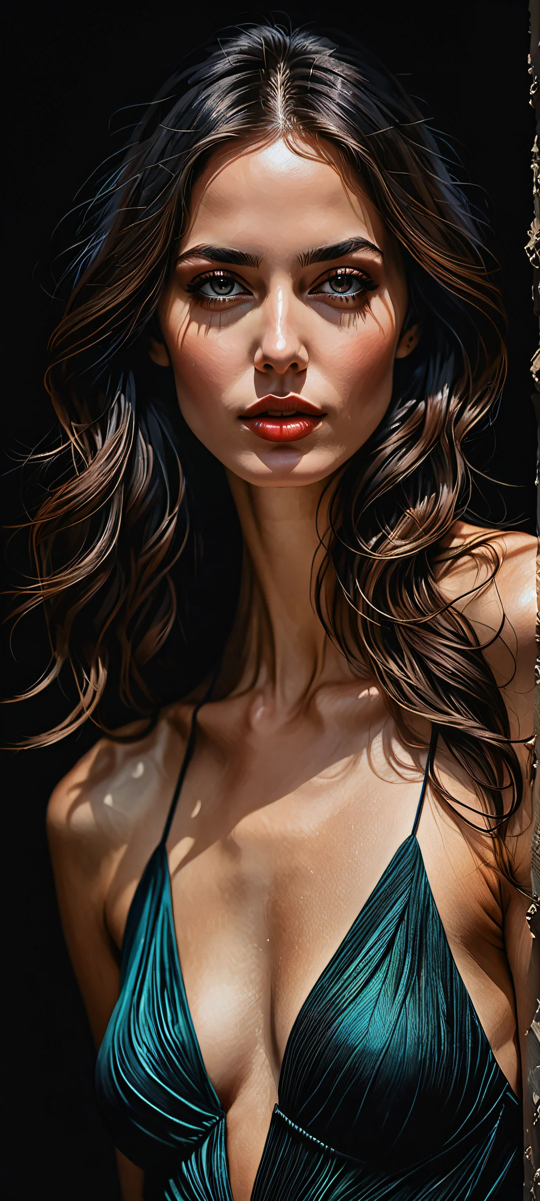 Vertical abstract artwork of figures placed in the lower-middle with intricate micro-details against a vast pure void, parfaitement optimisé pour les écrans d'accueil iPhone et Android.