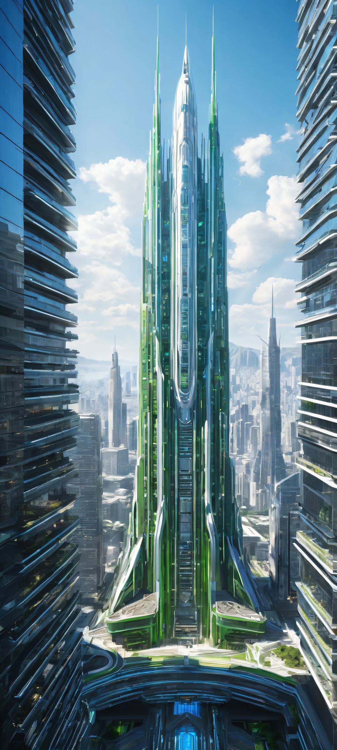 High-tech machinery and futuristic cityscape on a pristine background for iPhone/Android home screens.