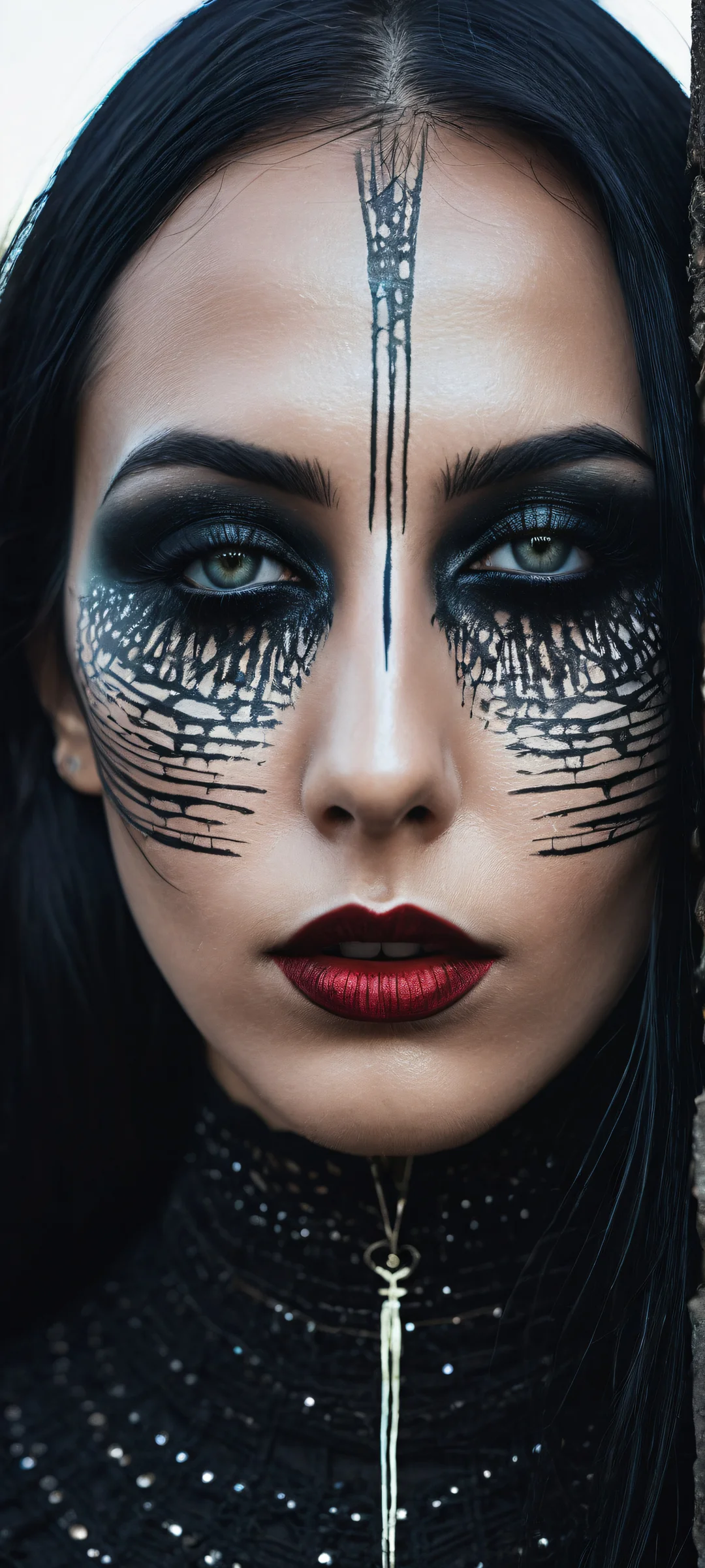 Abstract goth portrait with glitched censor bar on iPhone/Android