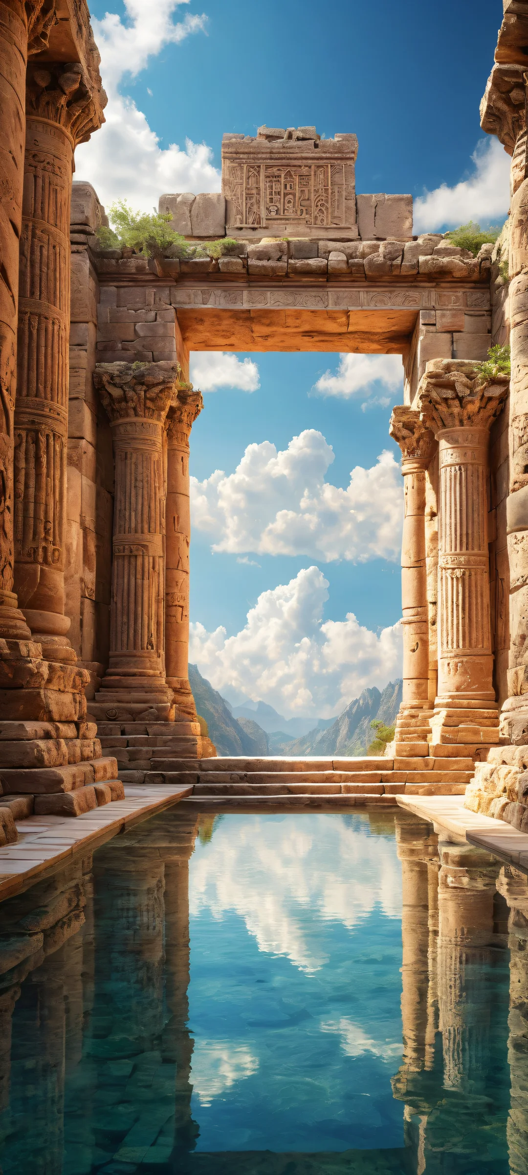 Ethereal Ruins iPhone & Samsung QHD-Hintergrundbild Ancient ruins on iPhone or Android, with mystical symbols and worn stone carvings, evoking a sense of wonder