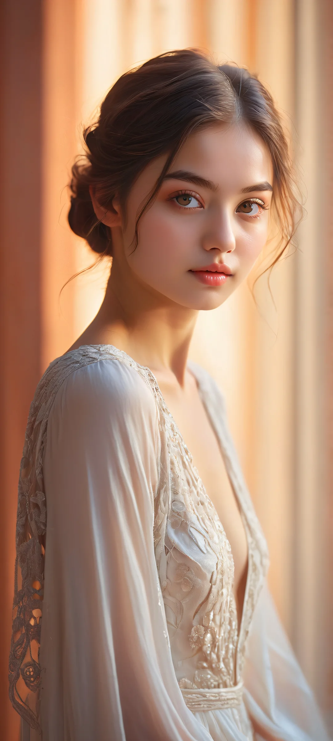 A young girl's serene presence shines amidst a vast, vazio puro, perfeitamente otimizado para telas iniciais de iPhone e Android.