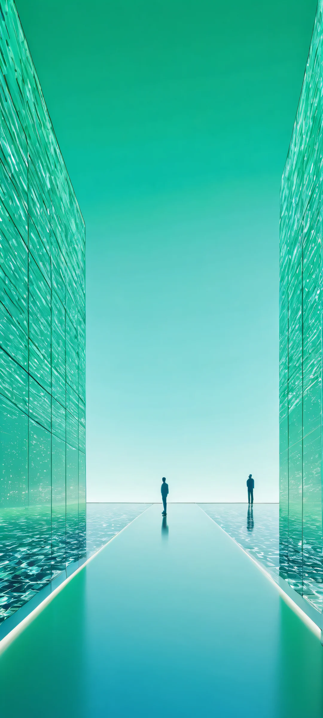 Silhouettes of smartphones with social media feeds and YouTube video thumbnails against a pristine void, reminiscent of Apple UI.