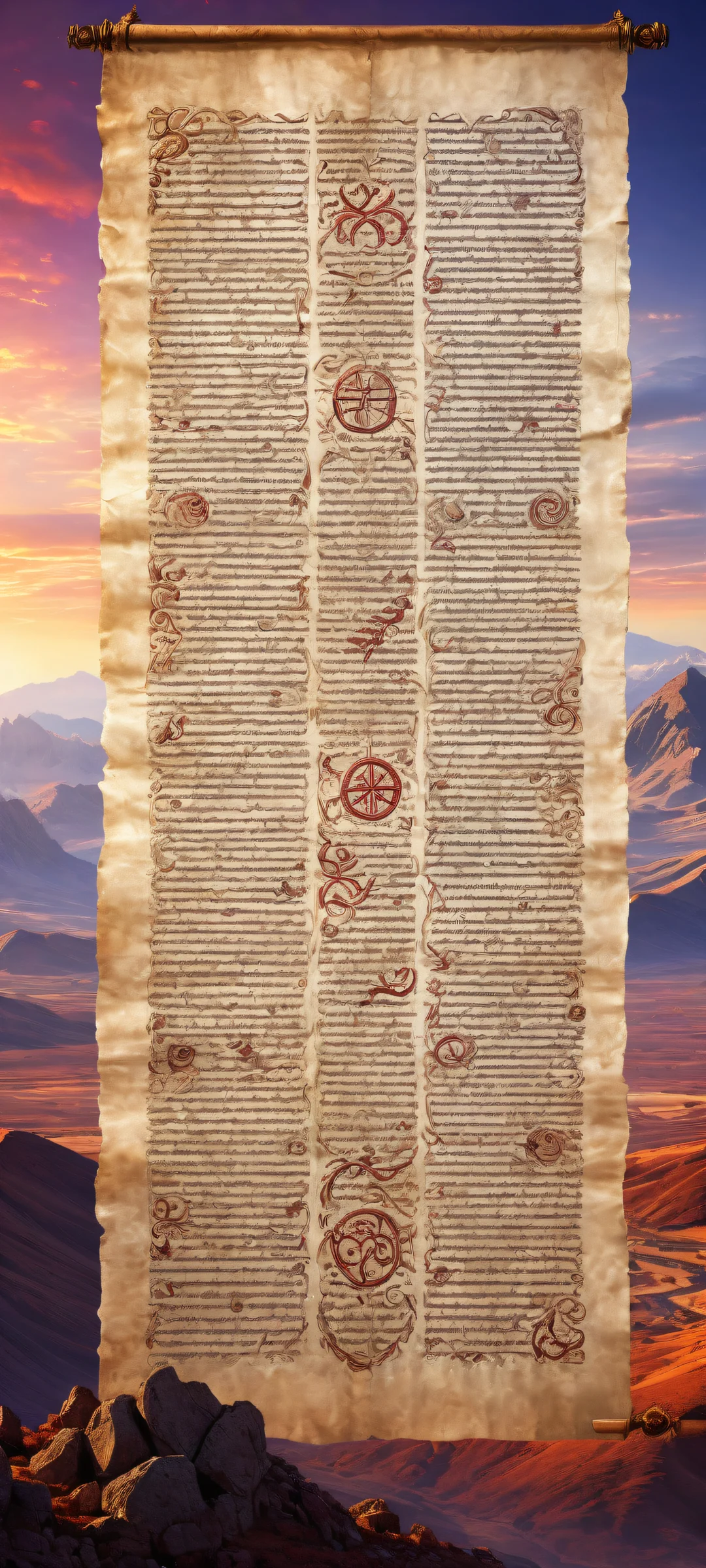 Ancient scrolls on iPhone/Android home screen with mystic runes and fantasy landscape. Perfectly optimized for UI.