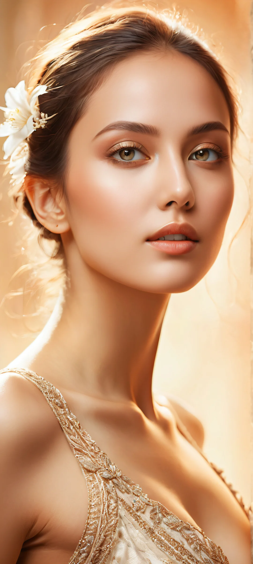 A stunning portrait of a woman with intricate micro-details in her eyes and facial features, perfectly optimized for iPhone/Android home screens.