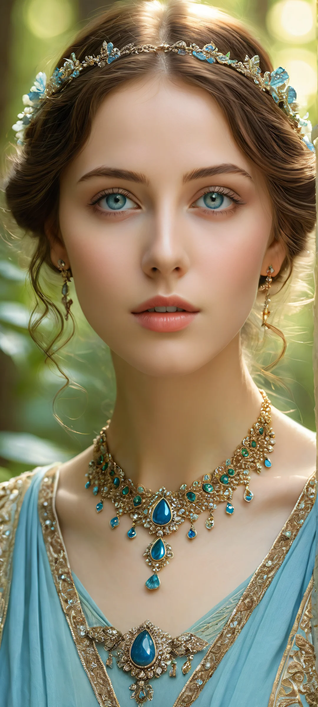 Ethereal Serenade 2K QHD Mobile Wallpaperperfekt optimiert für iPhone- und Android-Startbildschirme A serene maiden in a lush forest environment, perfectly optimized for iPhone and Android home screens.