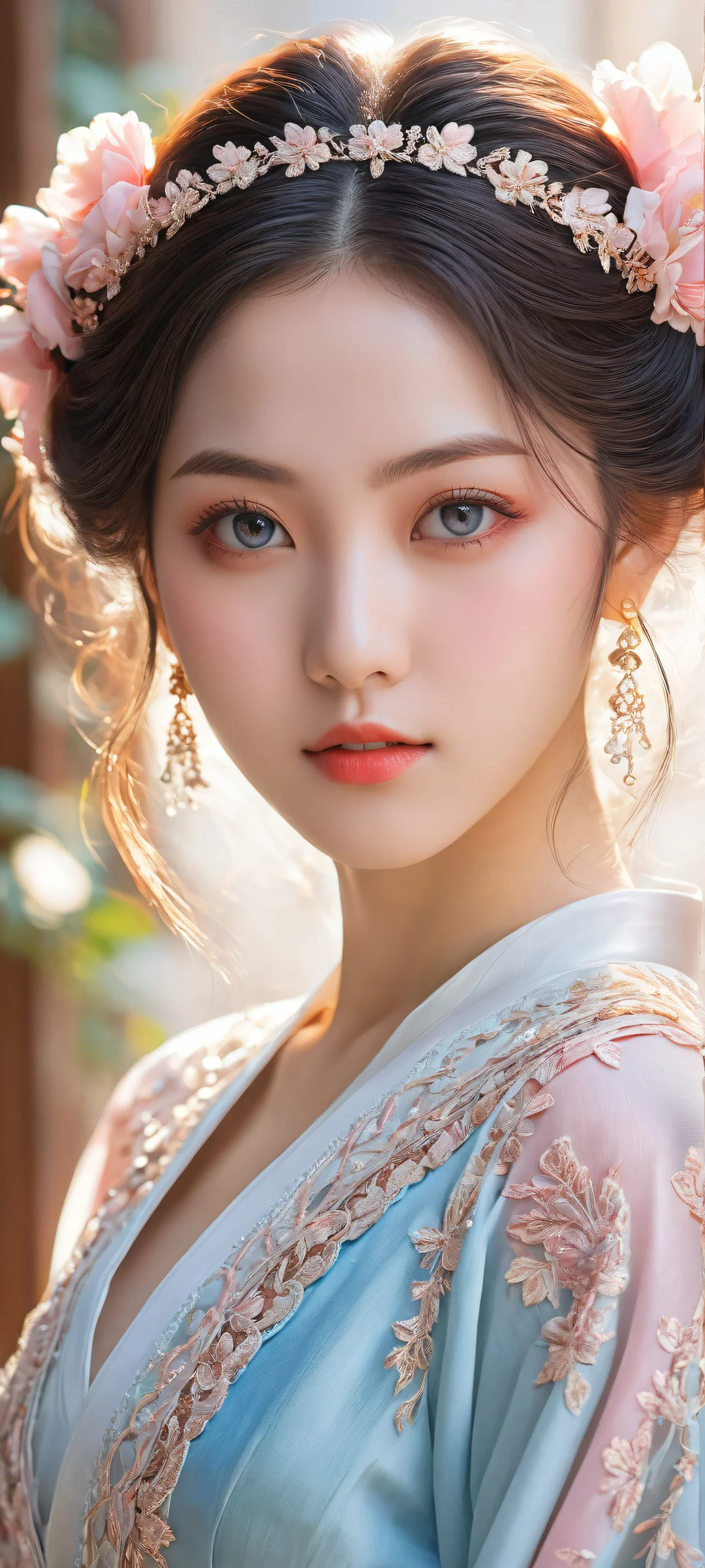 A stunning anime girl in a beautiful landscape with intricate details and patterns, perfect for iPhone/Android home screens.