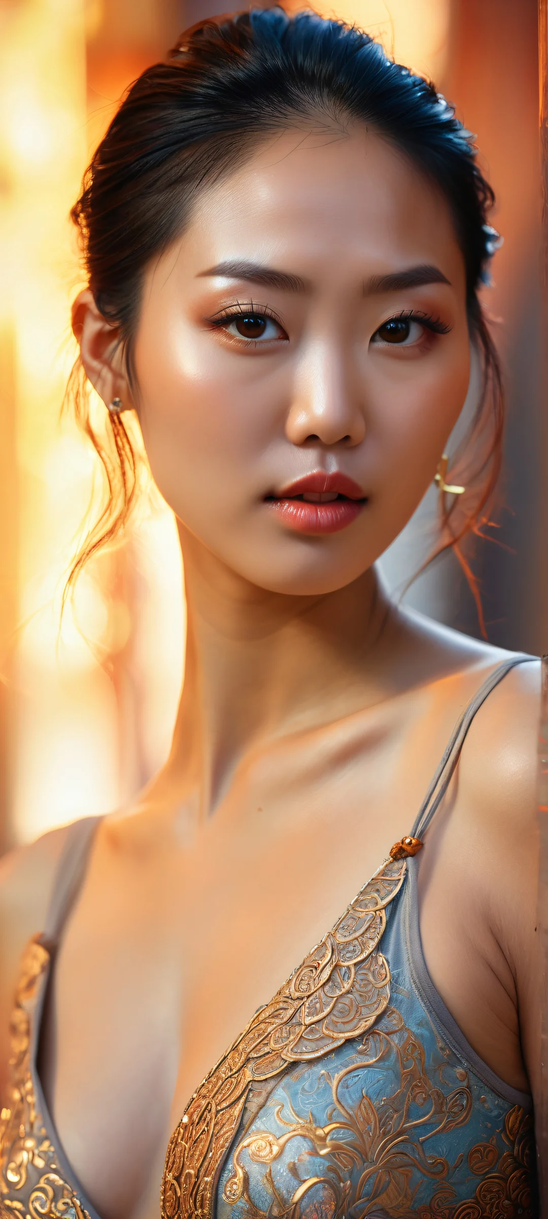 Stunning Asian woman on iPhone/Android - perfect for home screen with UI widgets