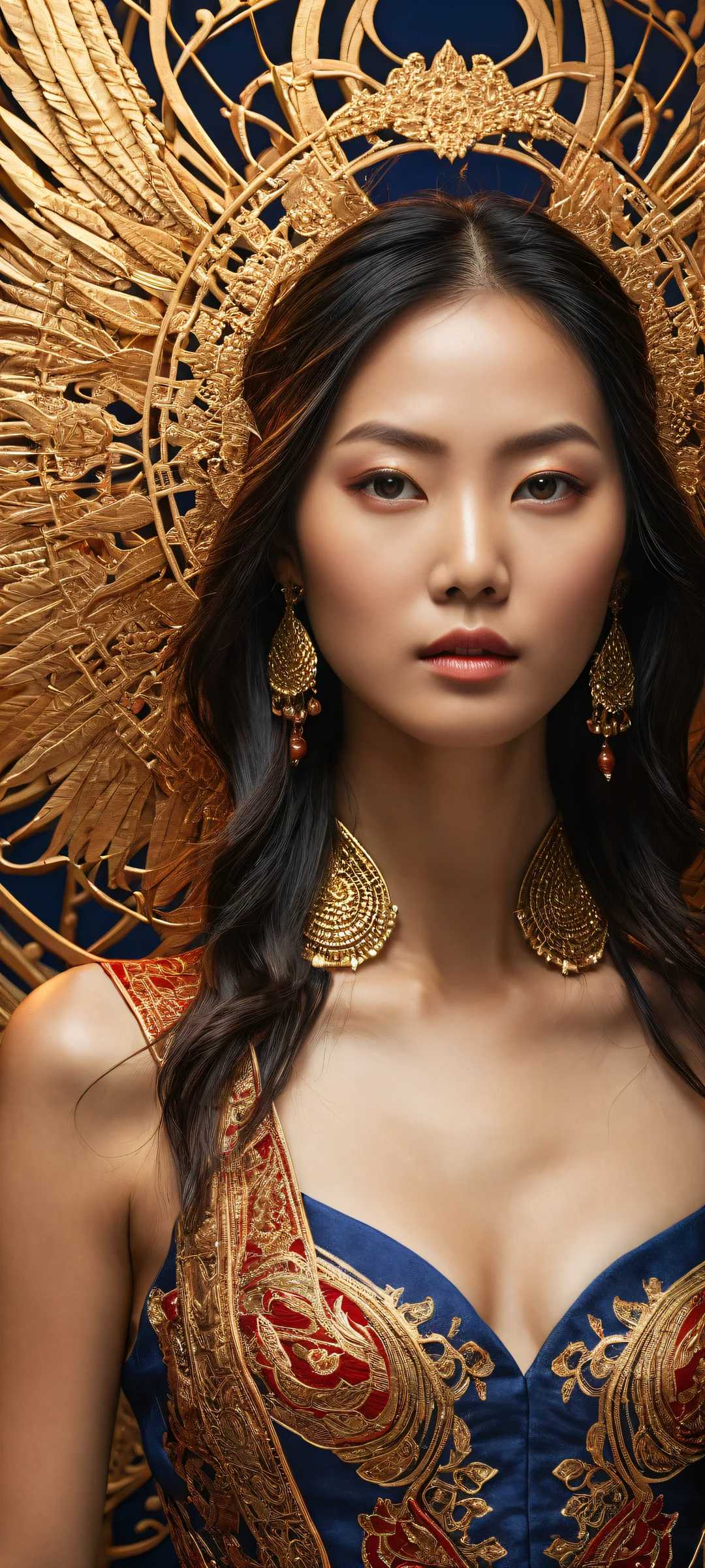 A stunning Asian woman with intricate details and a vast pure void above her. Perfect for iPhone/Android home screens.