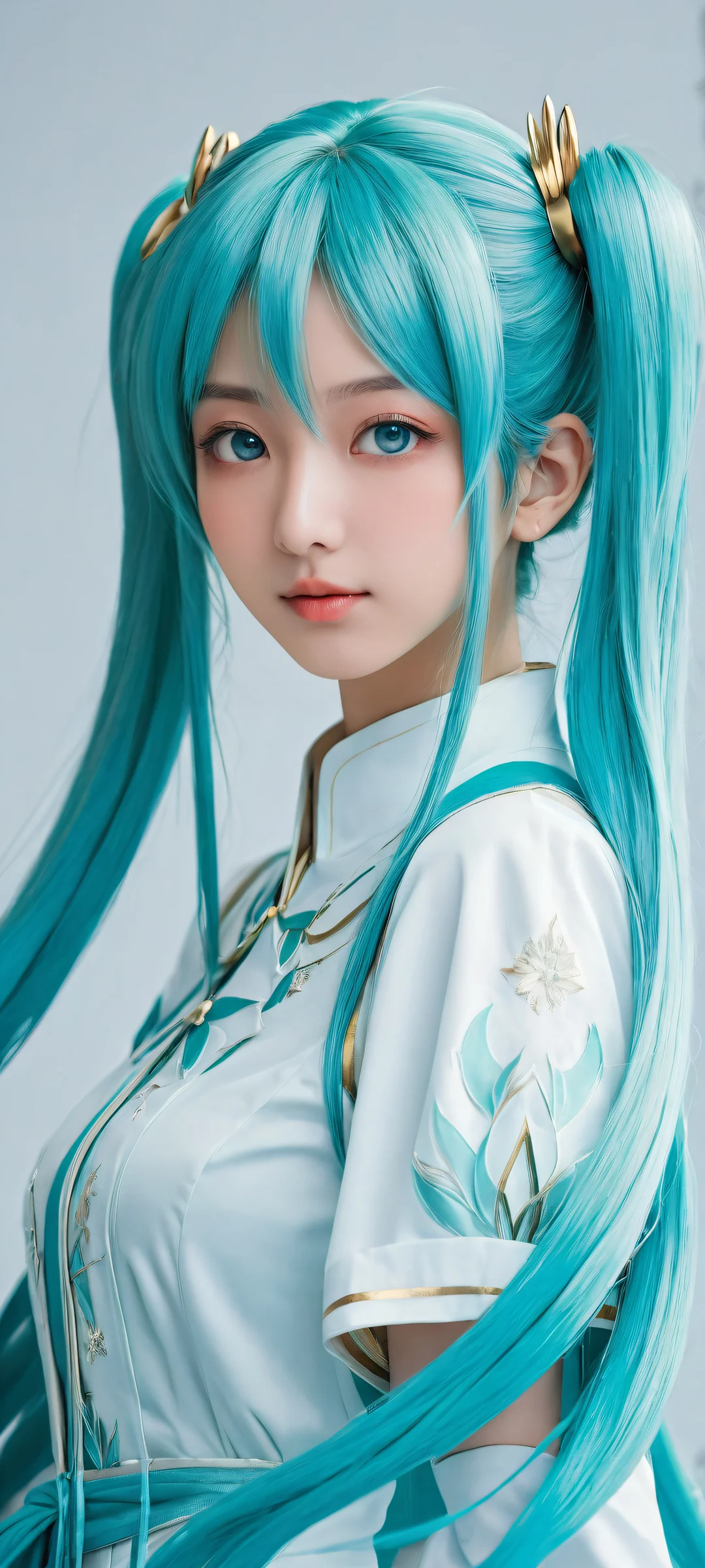 A stunning portrait of Hatsune Miku on iPhone/Android, showcasing her intricate details and serene atmosphere.