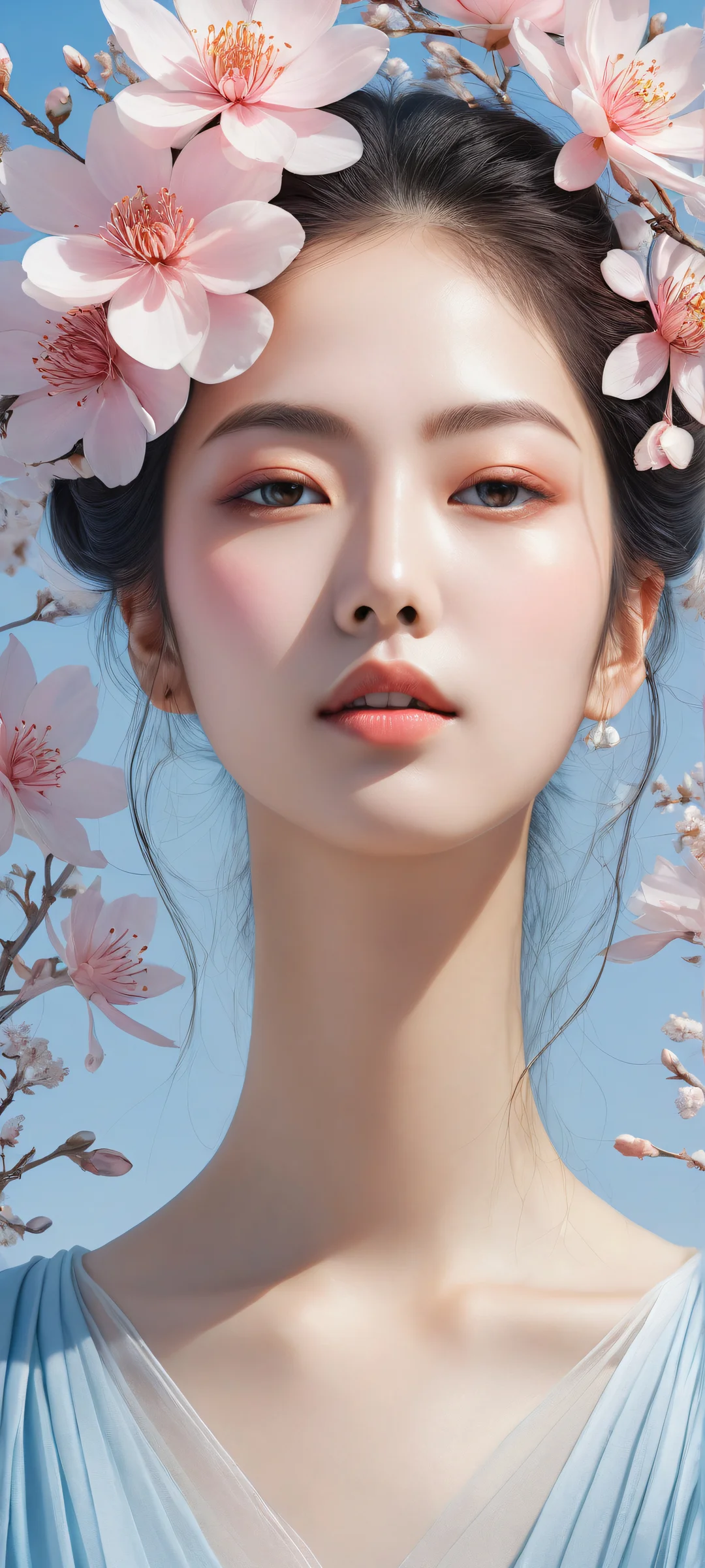 iPhone and Android compatible portrait of KitaIroha with intricate hair details, radiant colors, and ray-traced reflections.