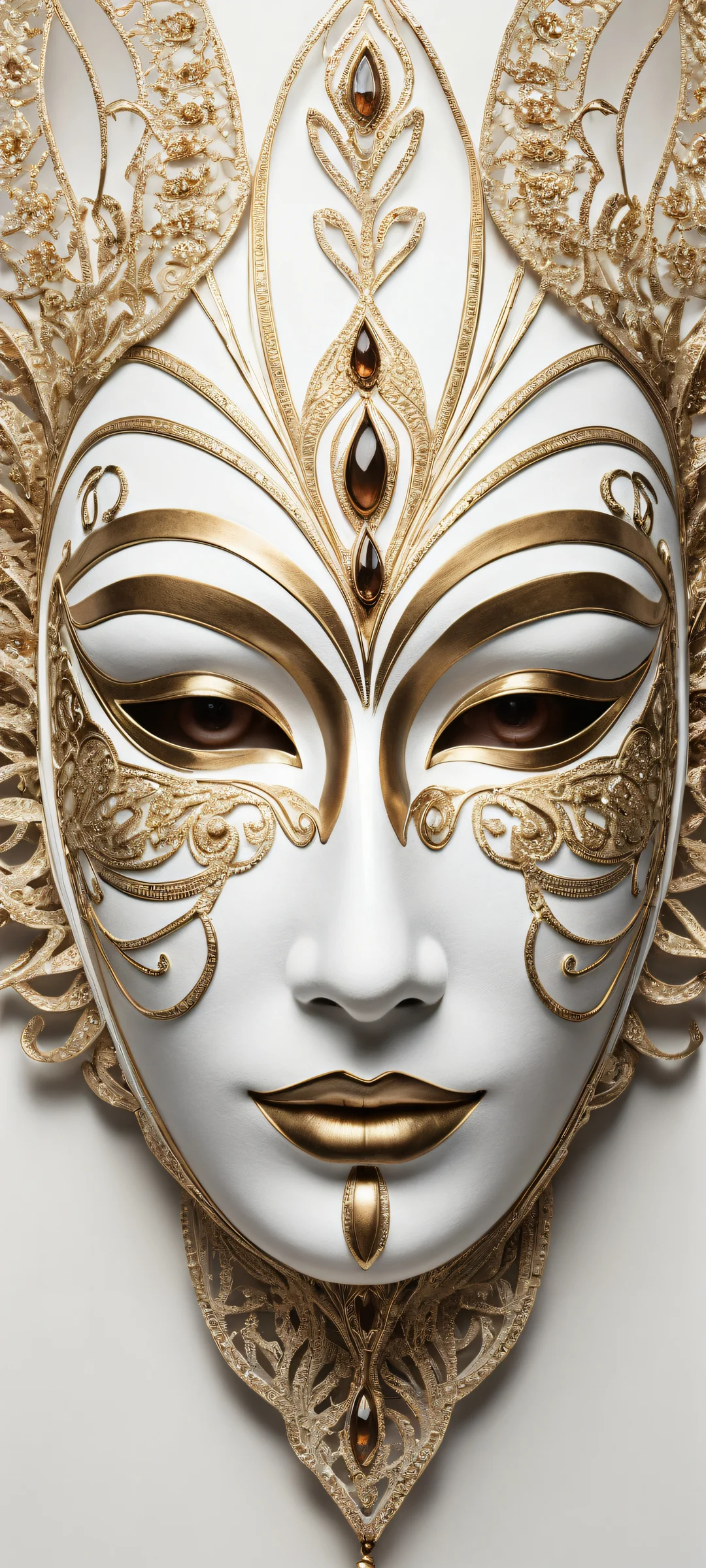 Angine de Poitrine's mask gazing directly at the viewer with piercing eyes, perfectly optimized for iPhone and Android home screens.