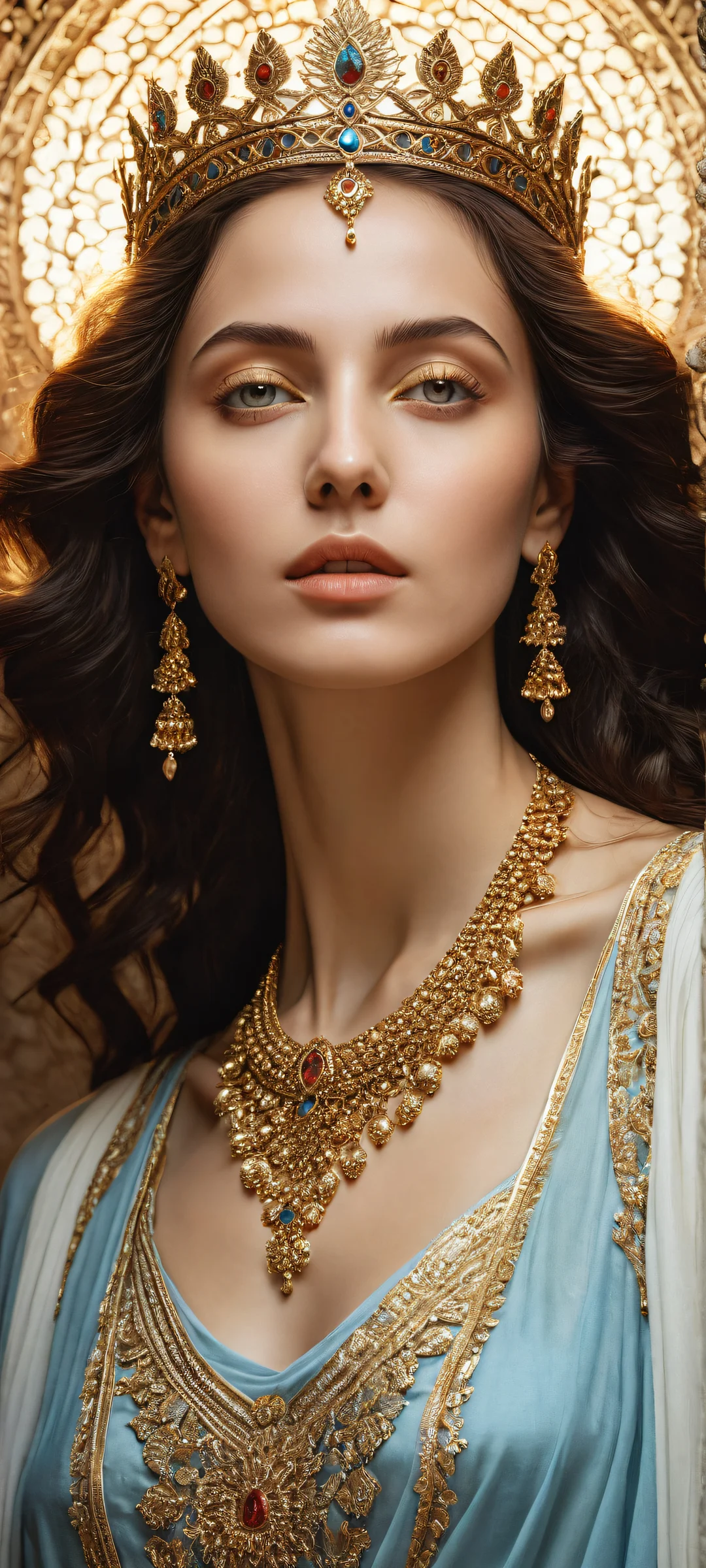 A breathtaking portrait of Maya Shakhnazarova on a clean and empty background, perfectly suited for iPhone/Android home screens.