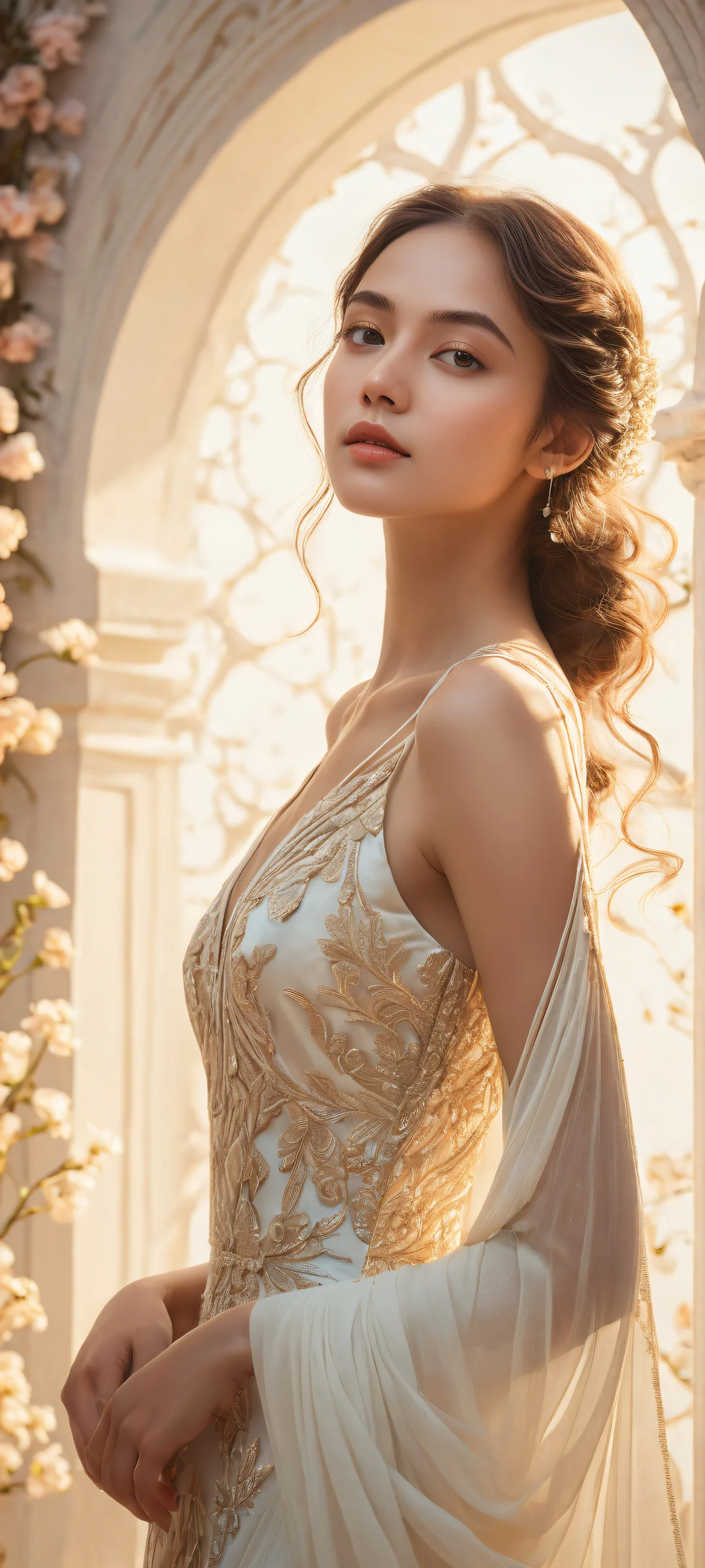 Relaxing vertical portrait of a girl placed in the lower-middle with intricate micro-details on iPhone and Android devices.