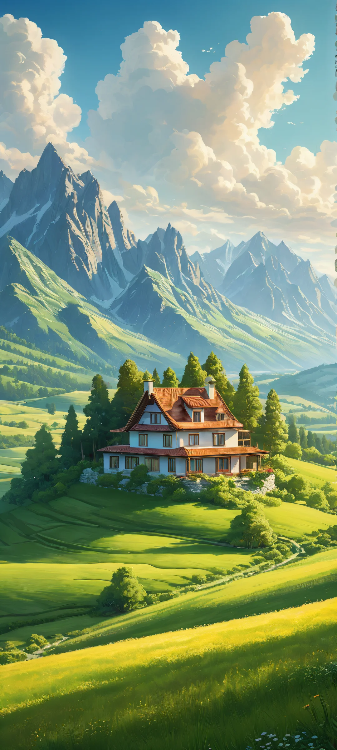 Breathtaking landscape artwork of a serene house scene on iPhone/Android