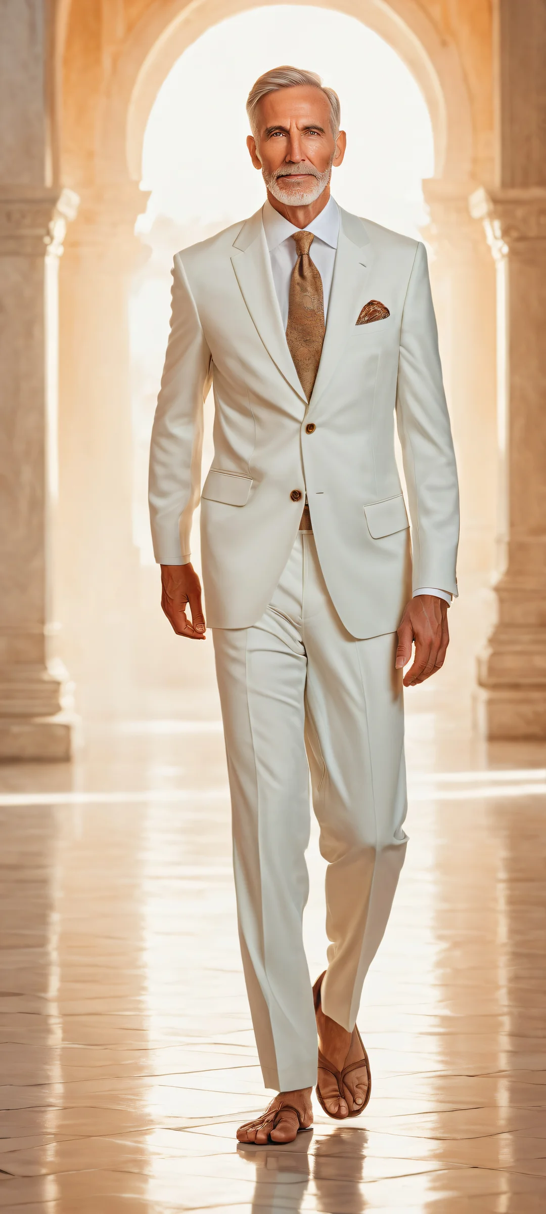 A majestic portrait of a refined individual on iPhone/Android background with soft watercolor hues and radiant lighting.