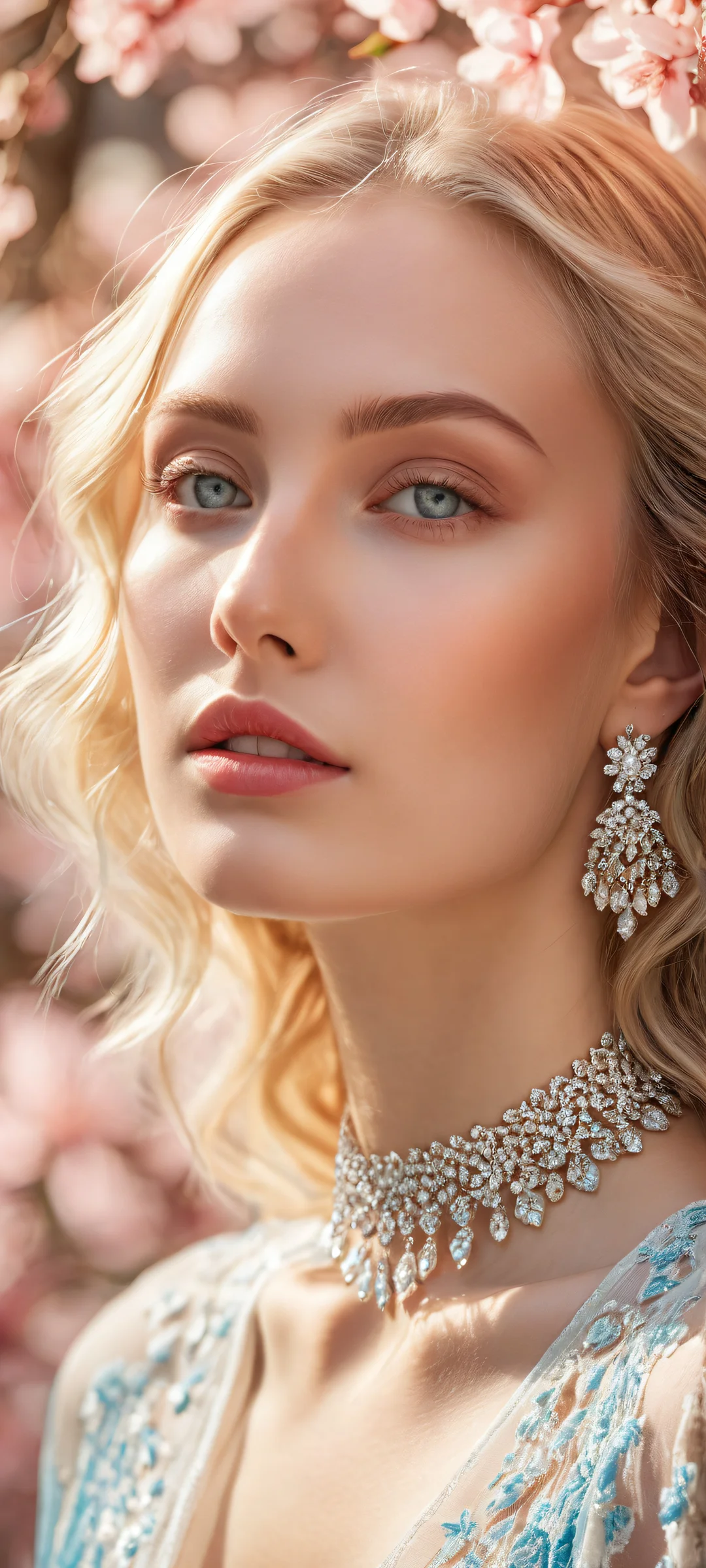 iPhone/Android wallpaper featuring a stunning blonde girl with intricate details and an ethereal background, perfect for home screens.