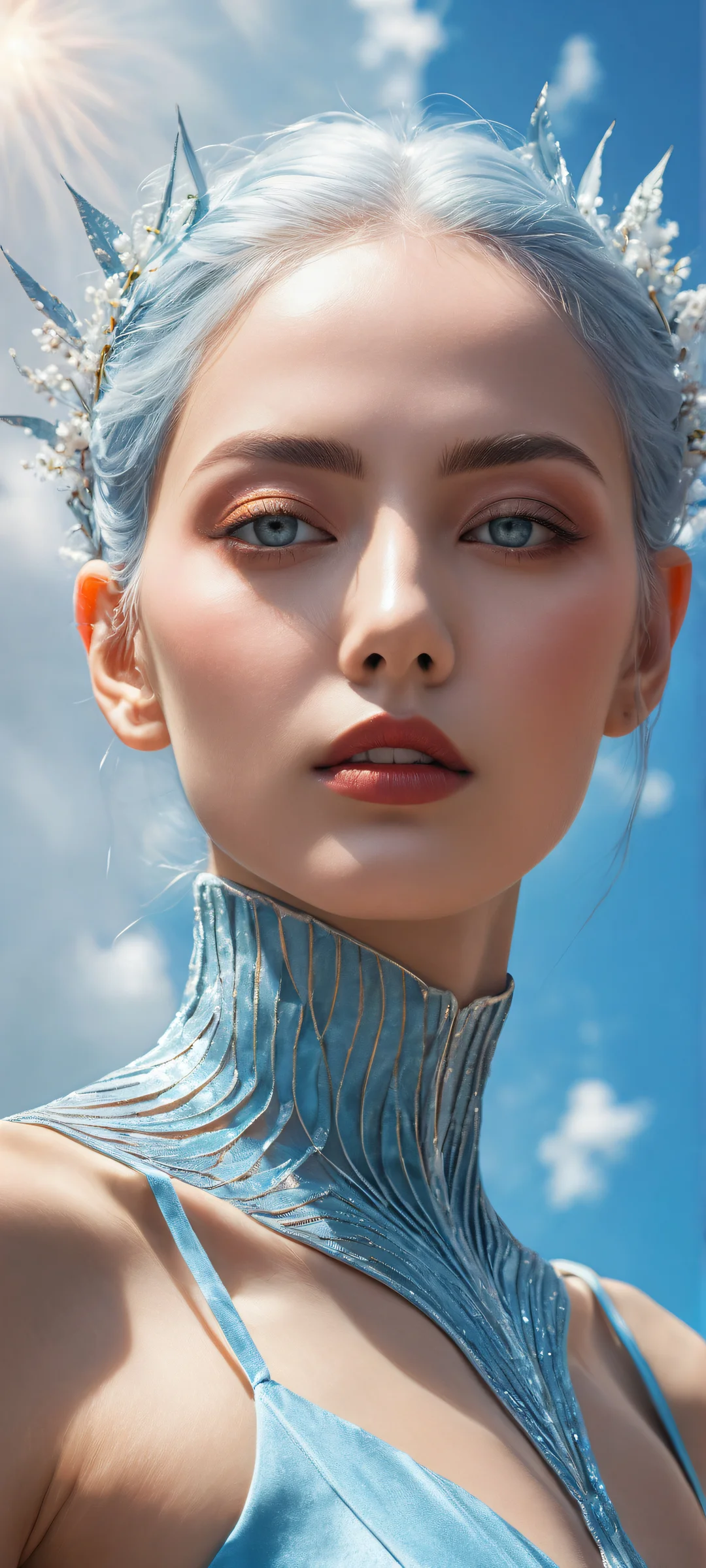 Rem portrait on iPhone/Android with soft blues and blush tones evoking serenity and elegance, featuring intricate micro-details and ray-traced reflections.
