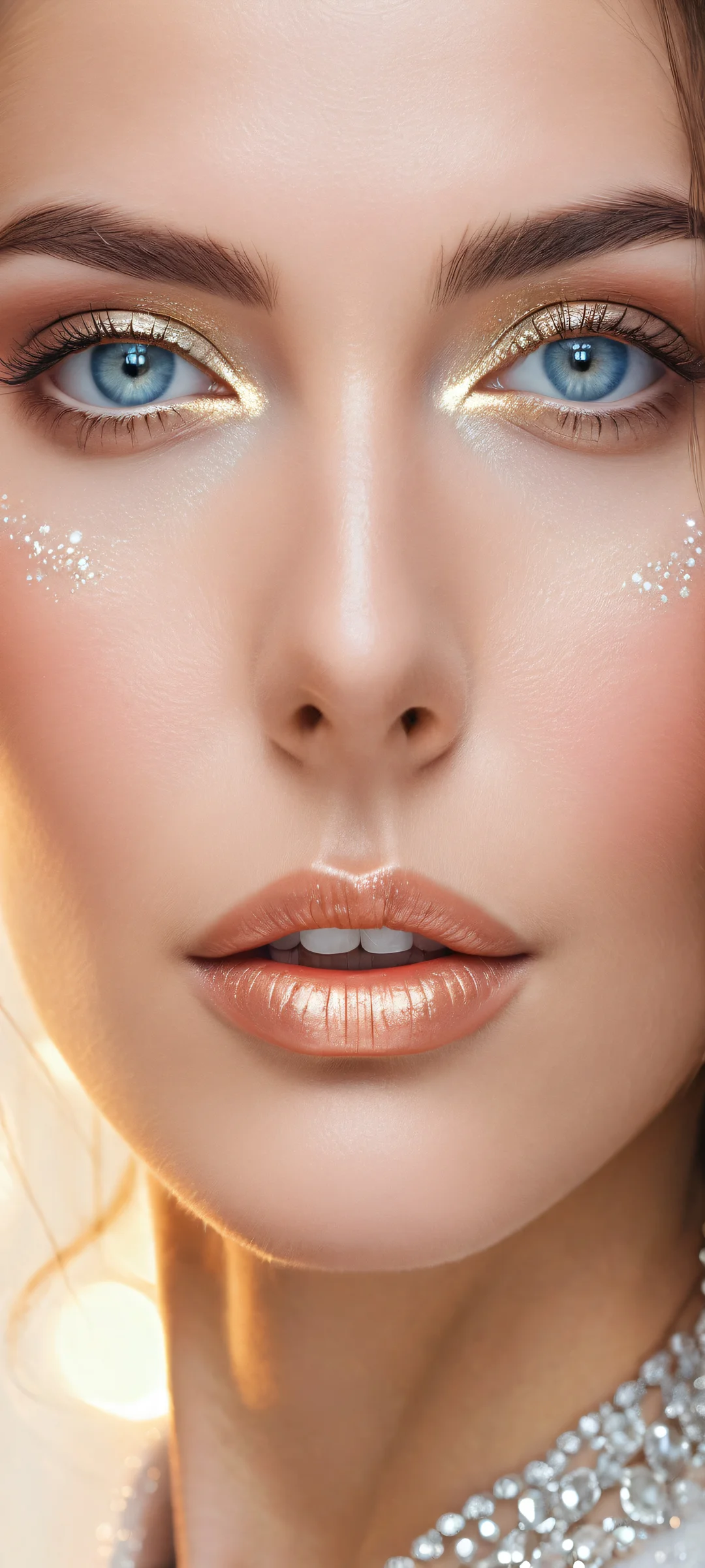 Stunning portrait artwork of a beautiful woman on iPhone/Android with serene background and cinematic quality.