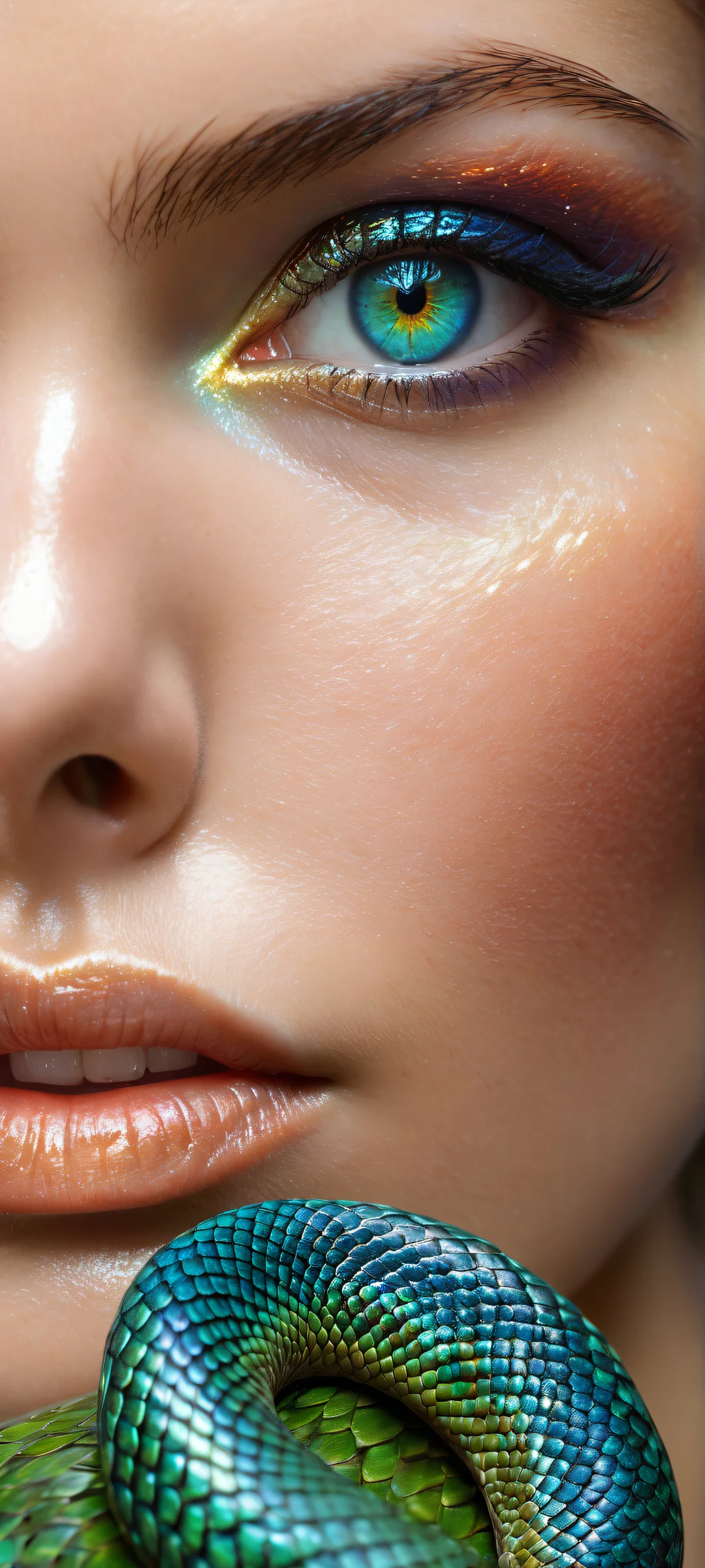 A majestic portrait of Snake Rya with intricate Elden Ring-inspired scales and textures on iPhone/Android.