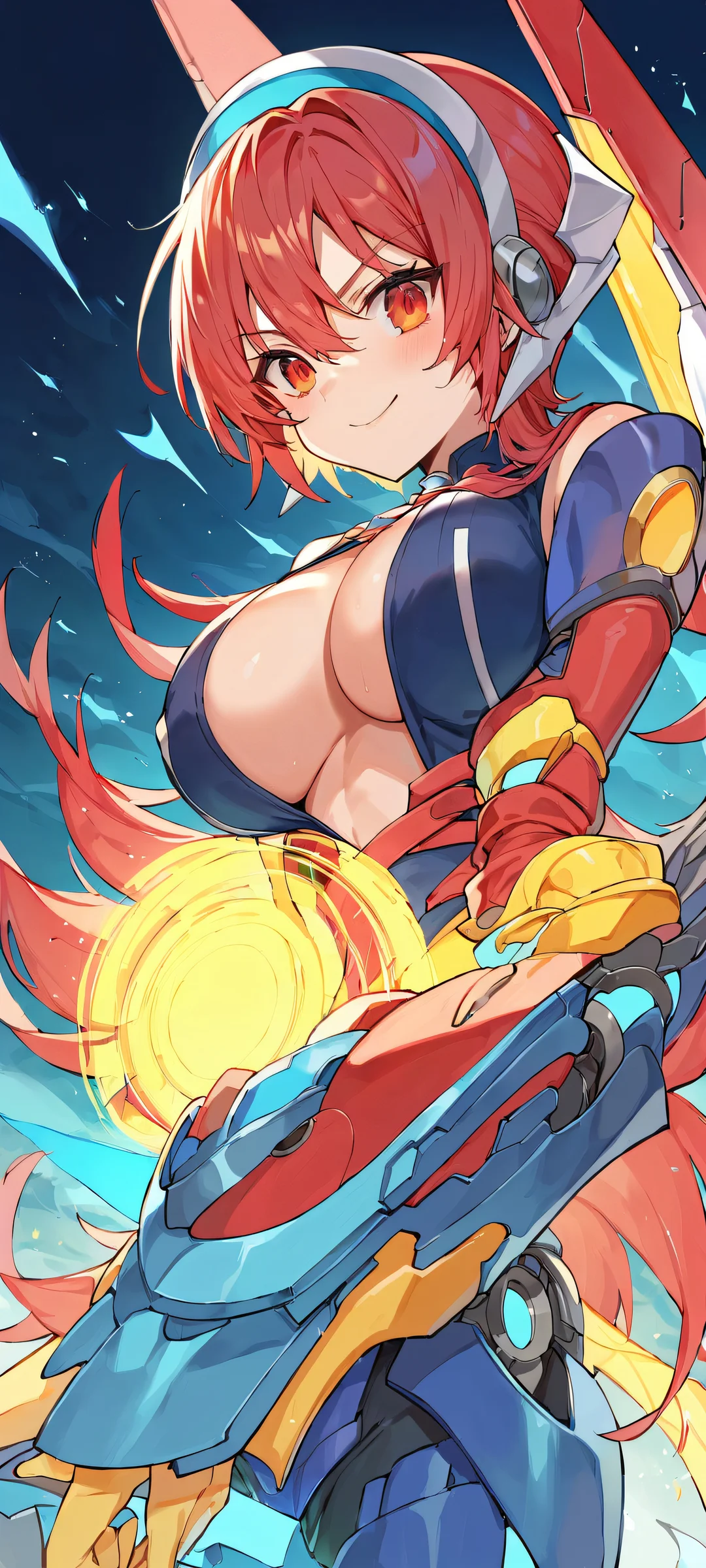 Protagonist of 'The Five Star Stories' on a stunning anime illustration with insane micro-details, perfekt optimiert für iPhone- und Android-Startbildschirme.