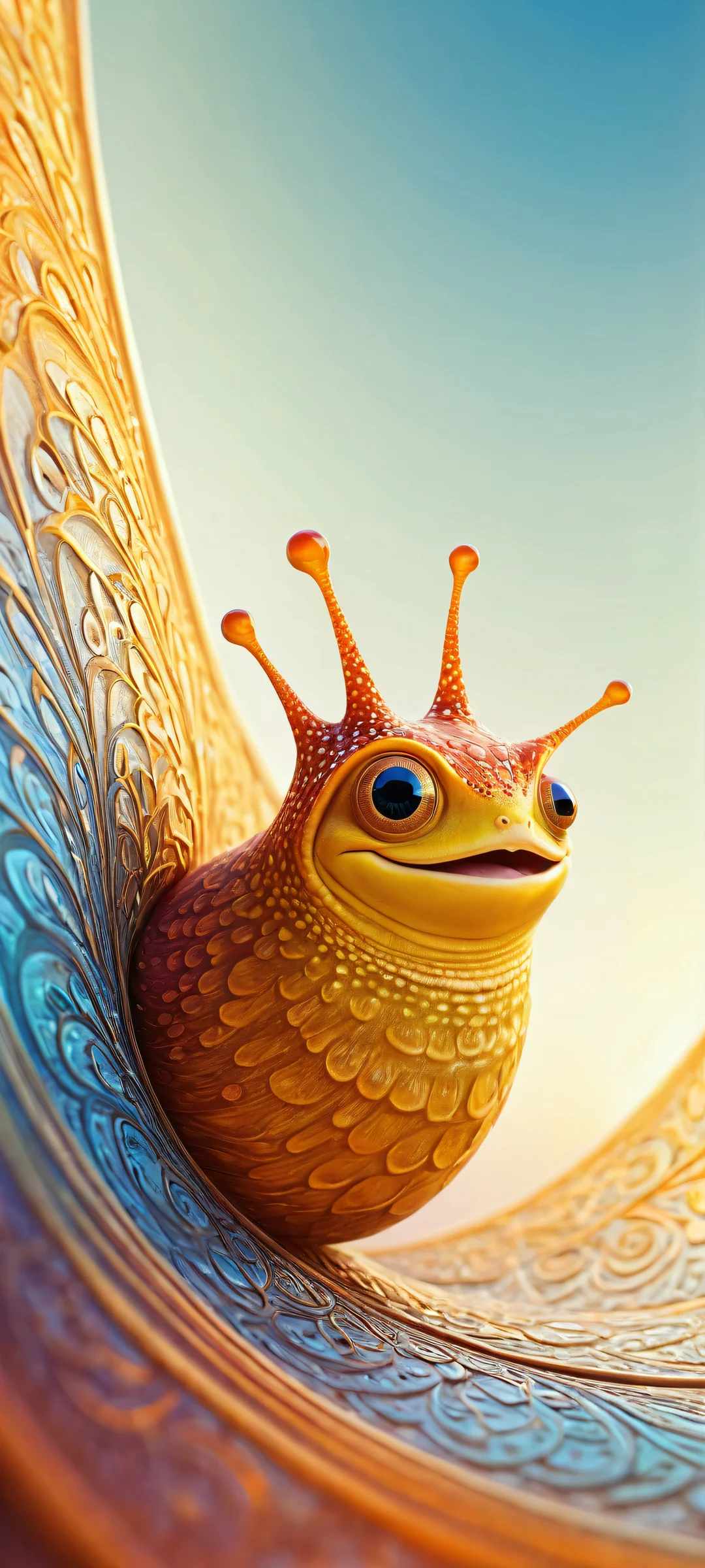 A smiling slug on a pristine white background, parfaitement optimisé pour les écrans d'accueil iPhone et Android.