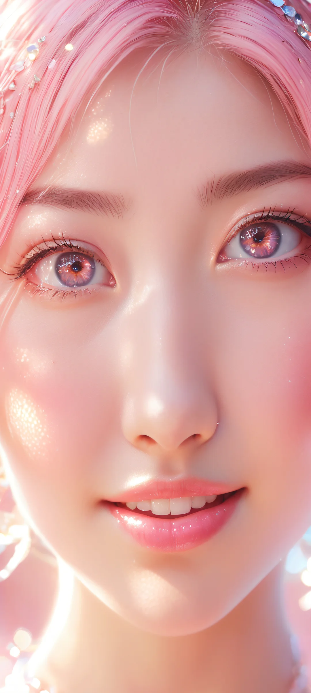 A smiling anime character with intricate details on a pure void background for iPhone and Android wallpapers