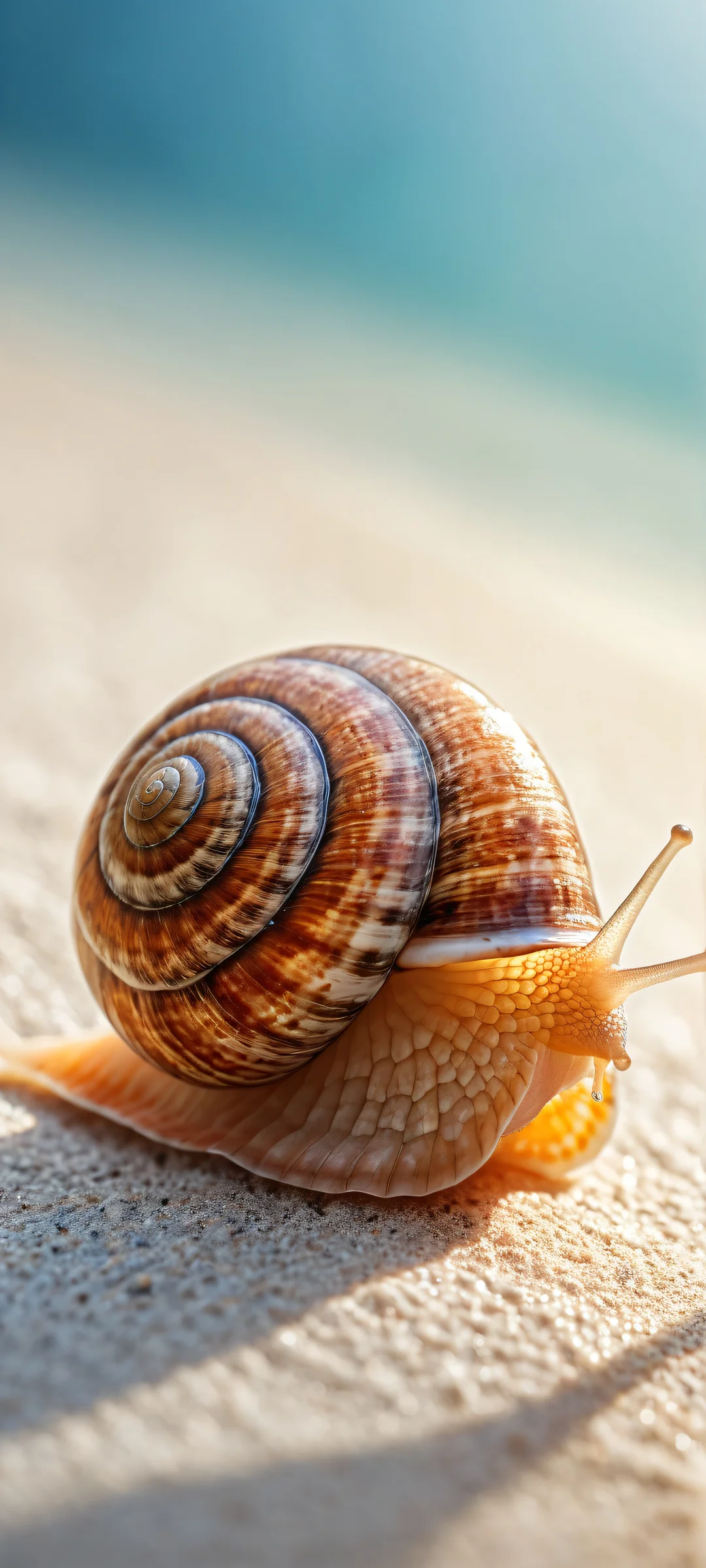 A stunning snail artwork on iPhone/Android with intricate details and ray-traced reflections.