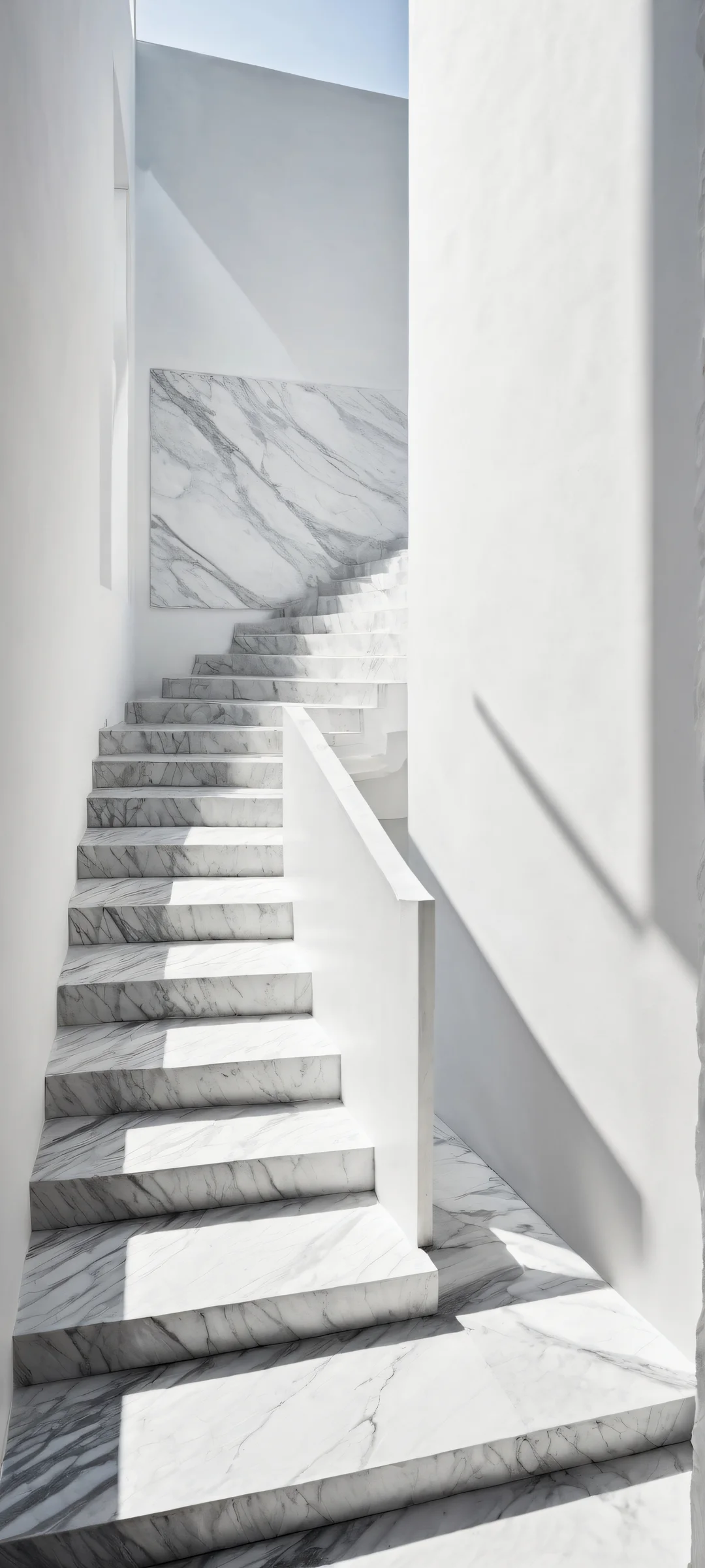 A lone figure pauses mid-step, casting two opposing shadows on a surreal landscape with iPhone/Android.