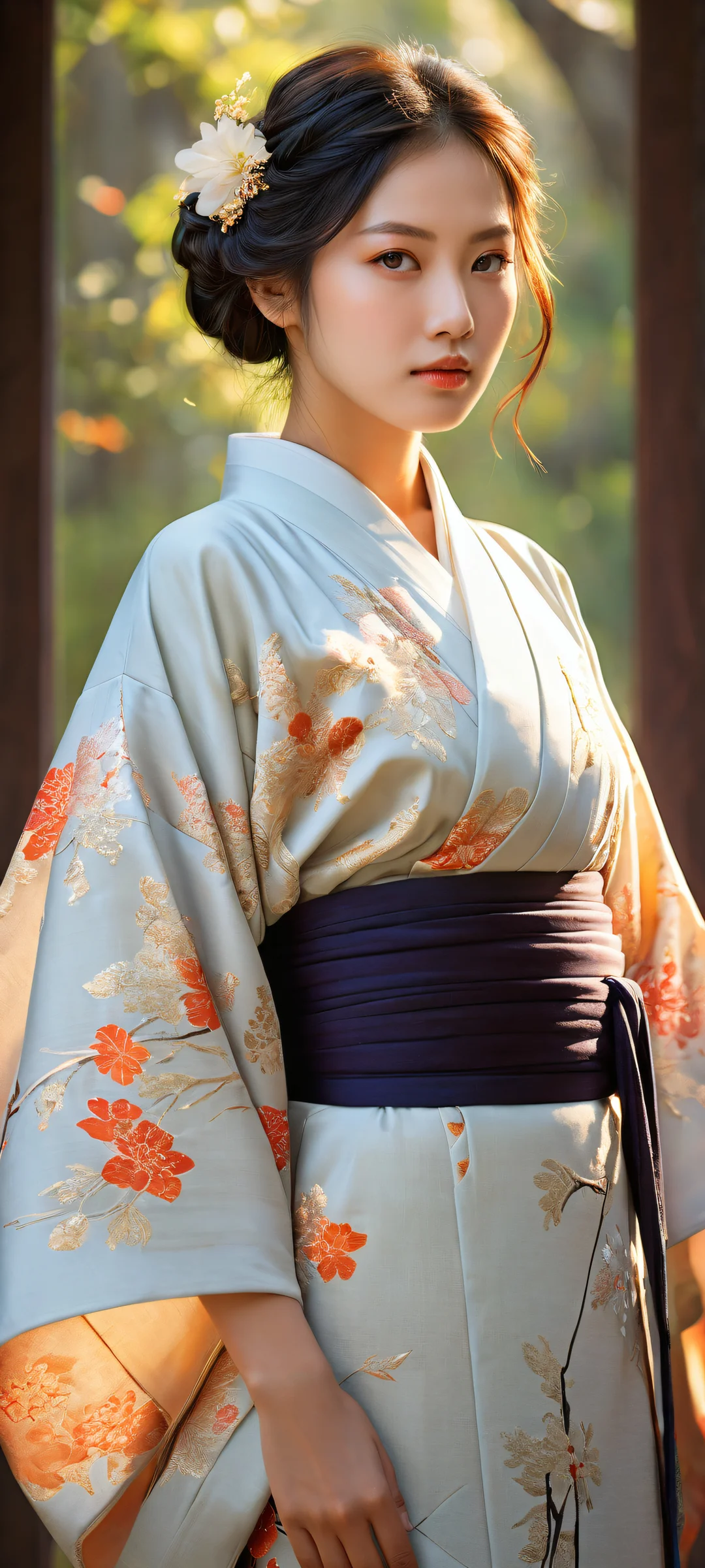 A stunning iPhone and Android wallpaper featuring a lone girl in a kimono against a vast pure void, perfectly optimized for your home screen.