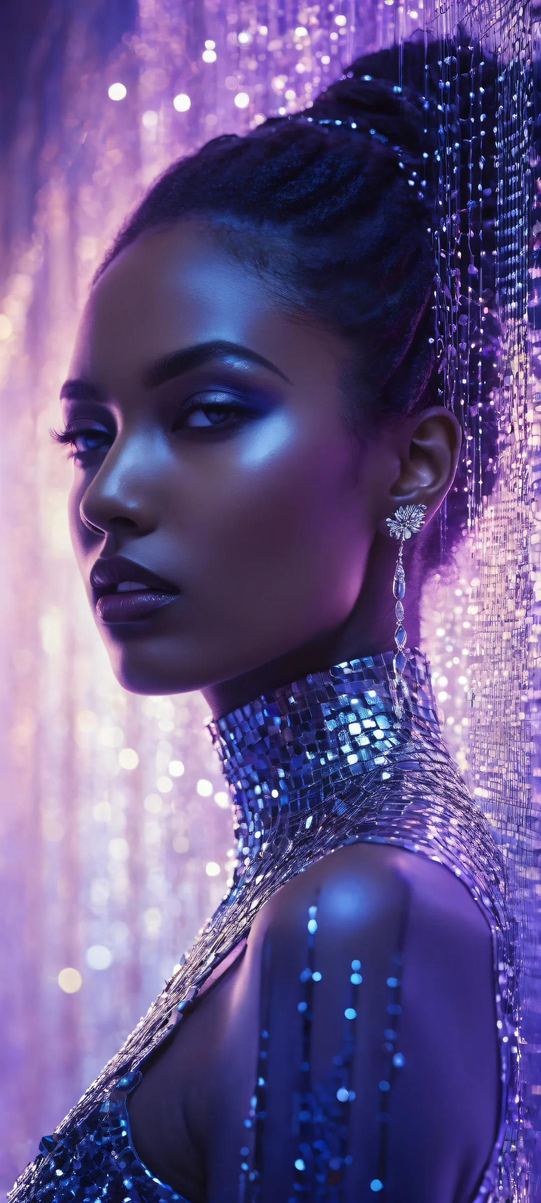 A serene iPhone/Android wallpaper featuring a stunning vertical portrait artwork of a Shadow Circuit, with intricate micro-details and a vast pure void in the top half, set against an eerie flux backdrop.